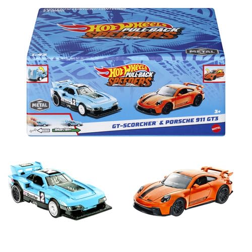 Hot Wheels Pull-Back Speeders Set of 2 Toy Cars - 1:43 Scale, Ages 3+