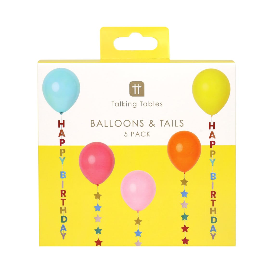 Talking Tables 5 x Birthday Balloons with Colourful Stars - Hanging Party Decorations