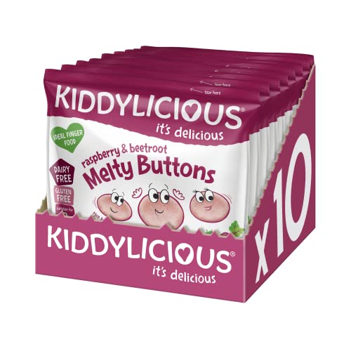 Kiddylicious Raspberry & Beetroot Melty Buttons - Nutritious Finger Food Snacks for Babies