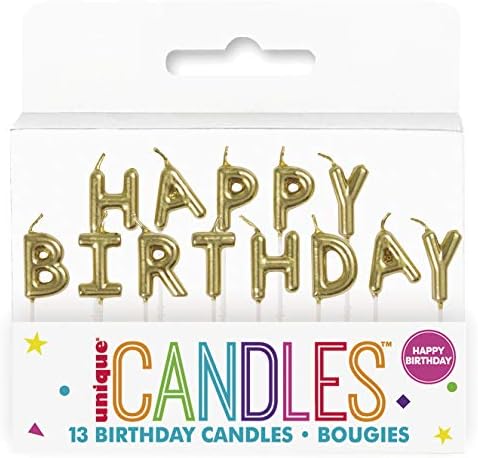 Unique 19995 Gold Happy Birthday Letter Pick Candles - Set of 13