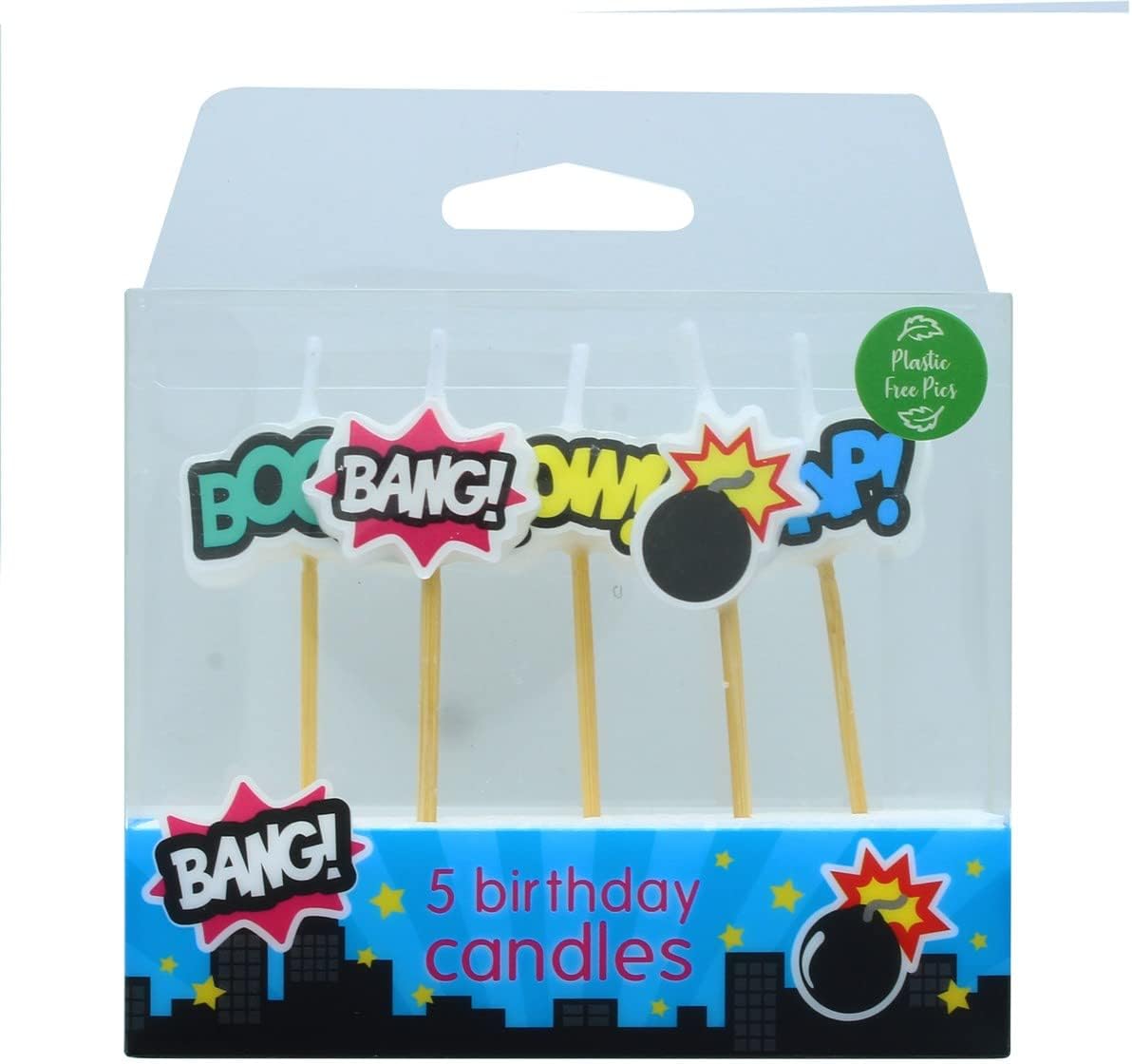 Superhero Cake Candles - 5-Pack Comic Book Birthday Cupcake Toppers