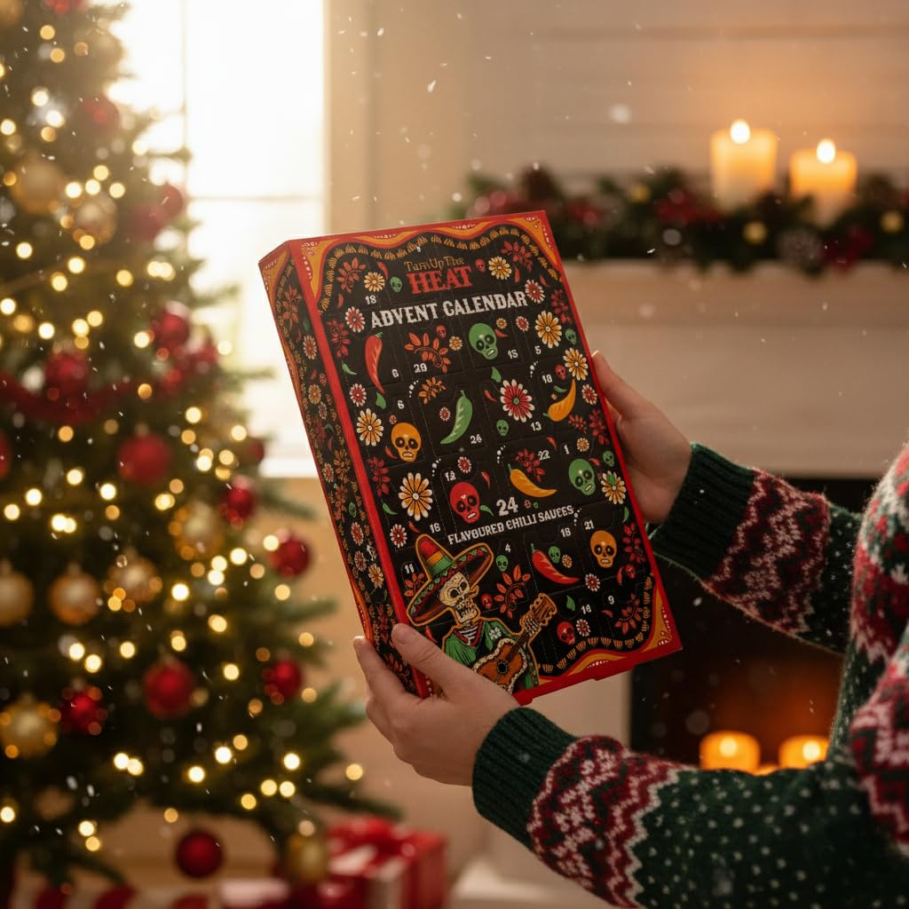 Beams International - Turn Up The Heat Hot Sauce Advent Calendar – Chilli Sauce Gift Set With 24