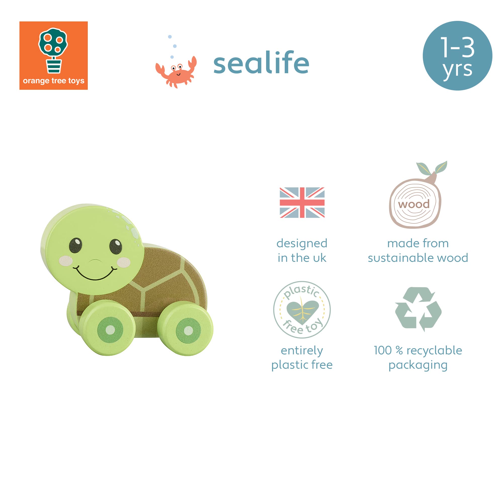 Sea Turtle Wooden Push Toy Car - Educational Vehicle for 1 Year Olds & Toddlers