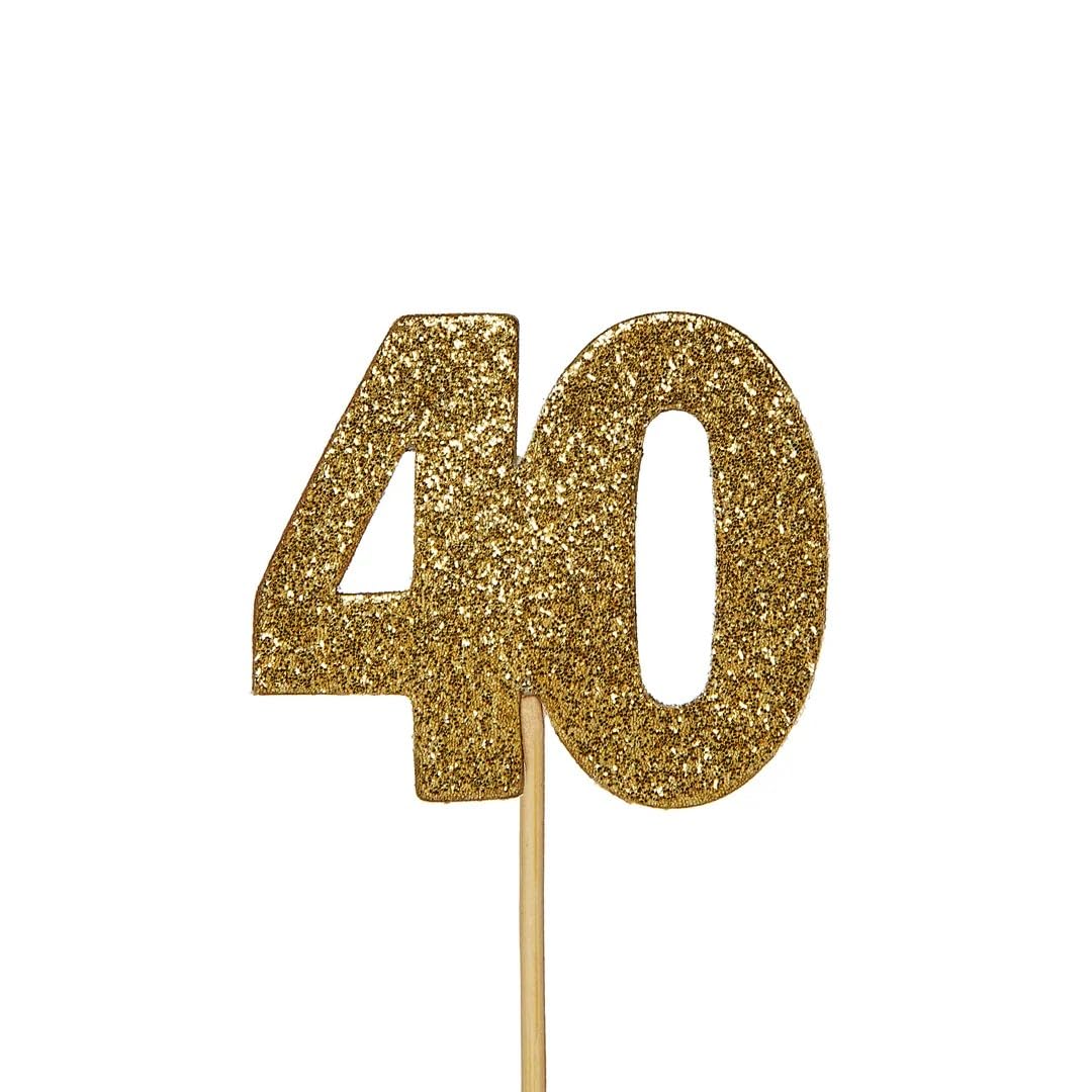 Anniversary House 12 Pcs Gold Glitter 40th Birthday Cake Toppers, 3.8 x 4.5 cm