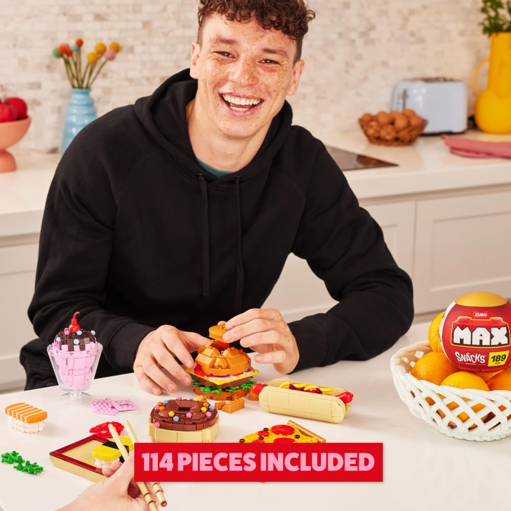 MAX Premium Snacks Building Bricks - Pizza Collectible Building Set for Ages 3+