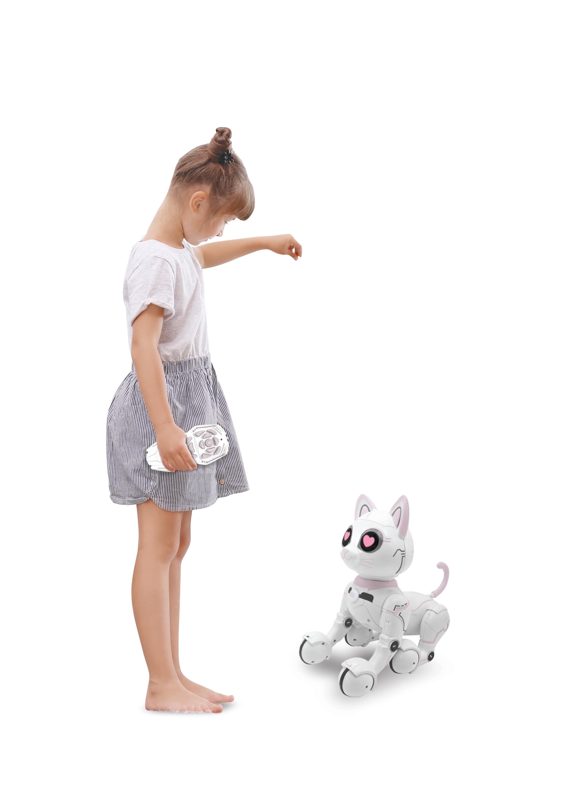 LEXIBOOK Power Kitty® - Remote Control Robot Cat with Gesture & Programming, Light, Sound, White/Pink - Ages 4+