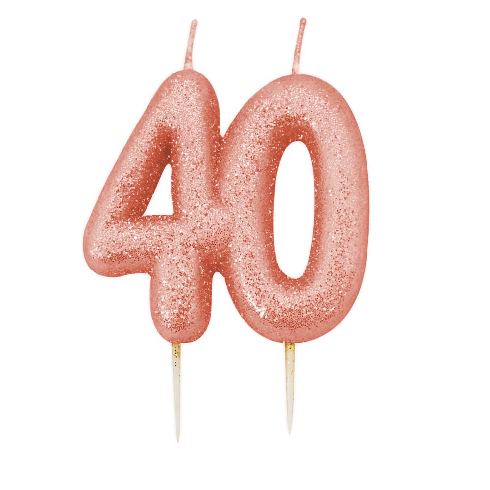 Anniversary House Rose Gold Glitter Number 40 Birthday Candle