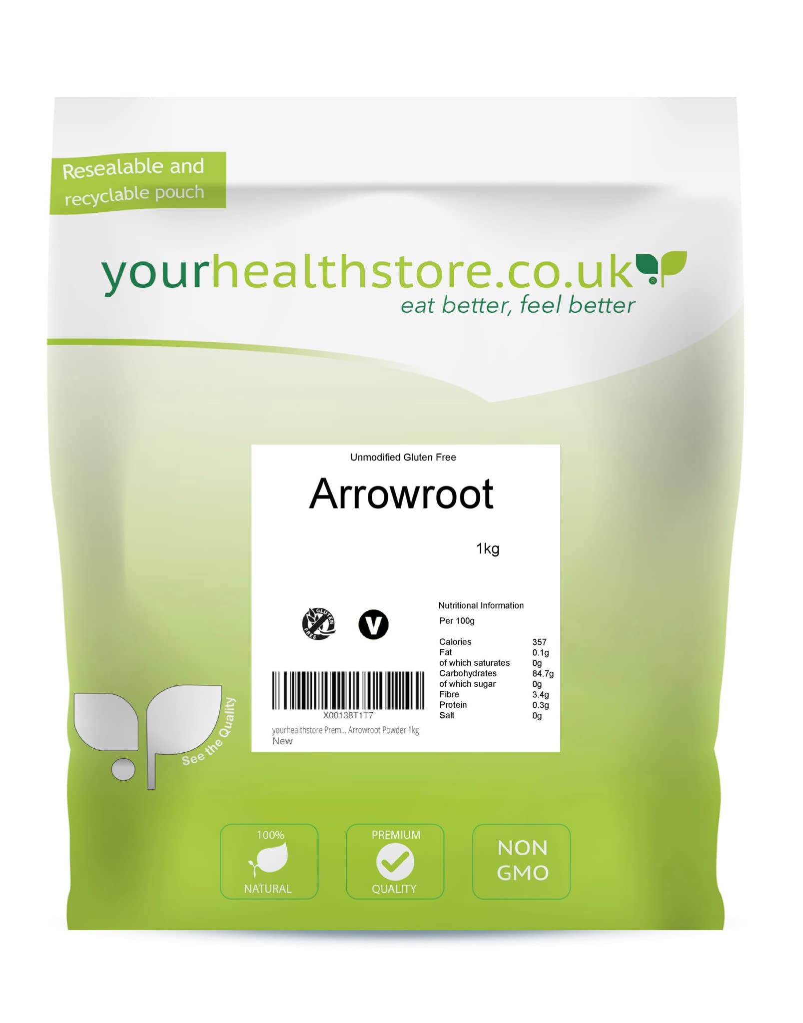 yourhealthstore Gluten Free Arrowroot Powder - 100% Pure Vegan Starch, 1 kg