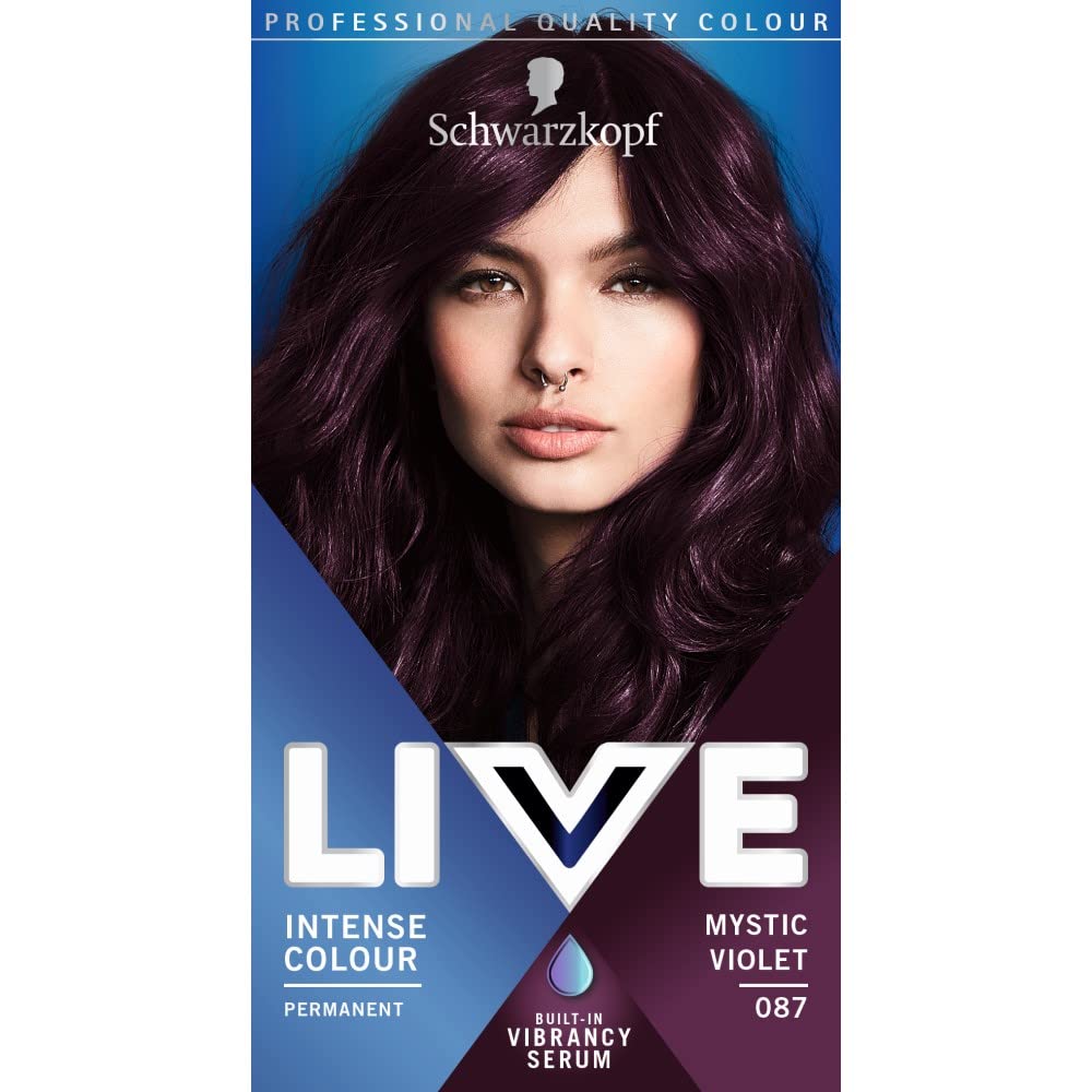 Schwarzkopf LIVE Intense Colour Permanent Hair Dye - Mystic Violet 087 with Vibrancy Serum (190g)