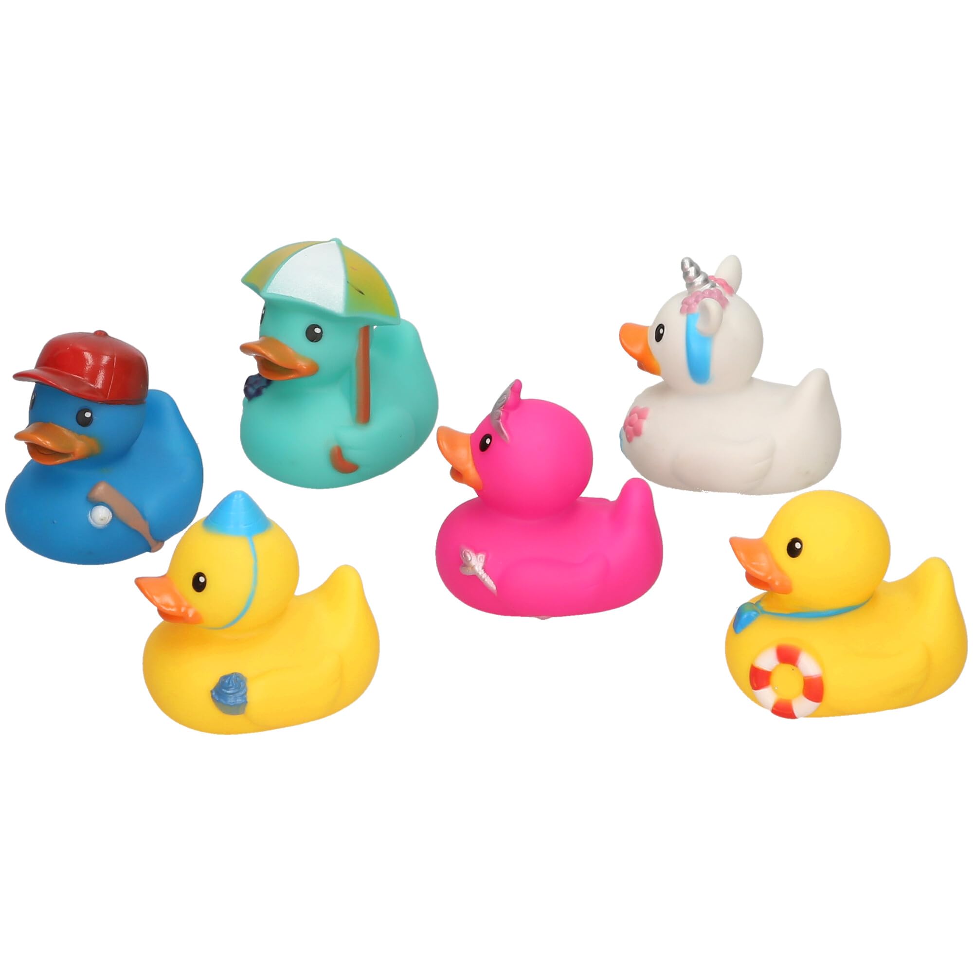 Coloured Ducks Bath Toy - 6-Pack Character Rubber Ducks for Babies 0+ Months