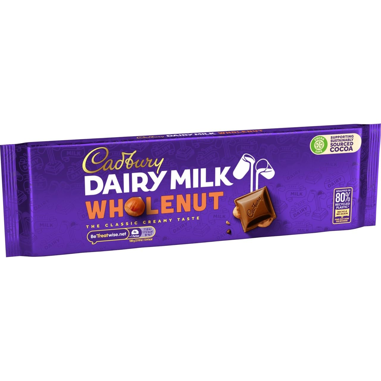 Cadbury Dairy Milk Wholenut Chocolate Bar - Creamy Milk Chocolate with Whole Hazelnuts, 280g
