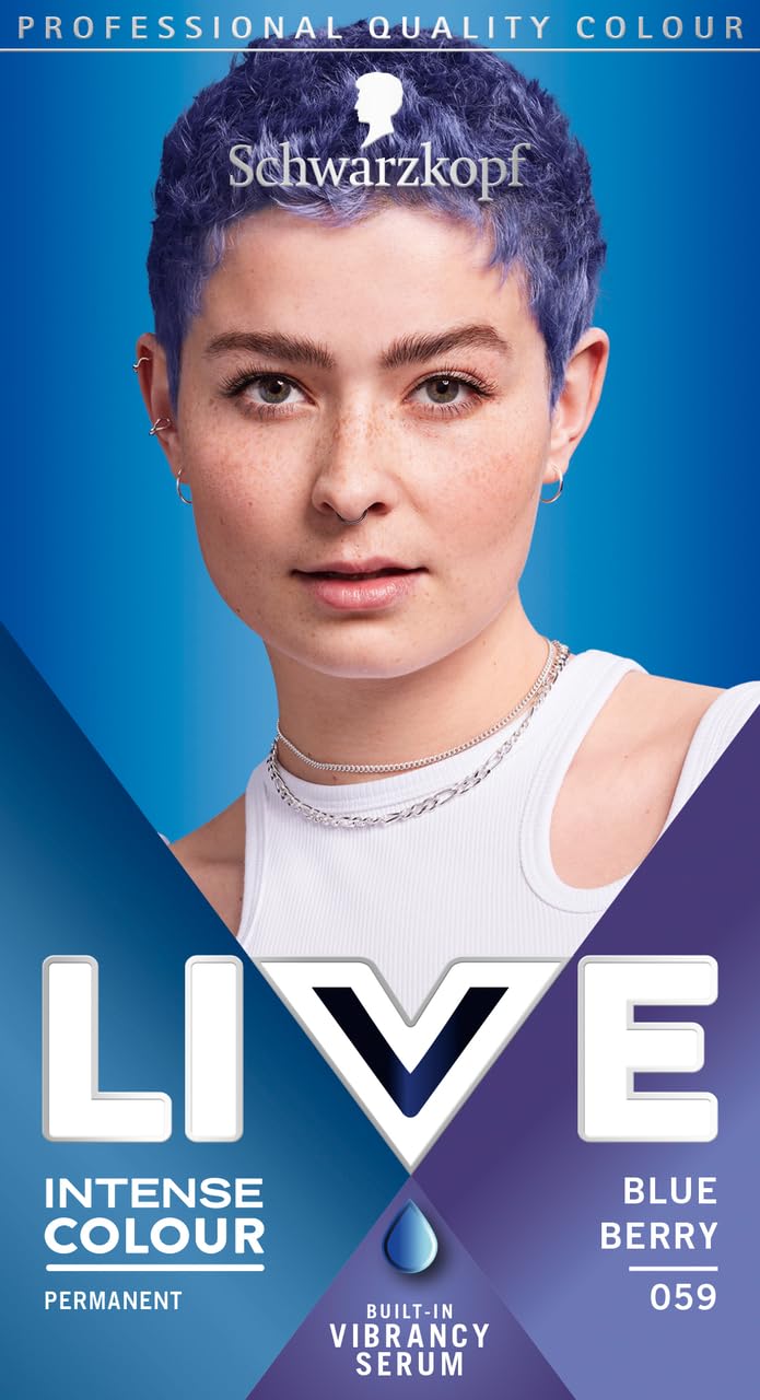 Schwarzkopf LIVE Intense Colour Berry Blue 059 - Permanent Hair Dye with Vibrancy Serum