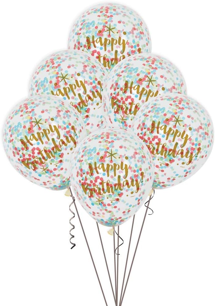 Foil Glitzy Gold Happy Birthday Confetti Balloons - Pack of 6
