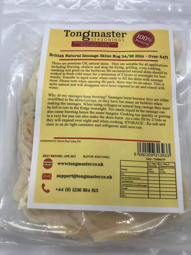 Tongmaster - Natural Hog Sausage Casings 34/38mm 26m