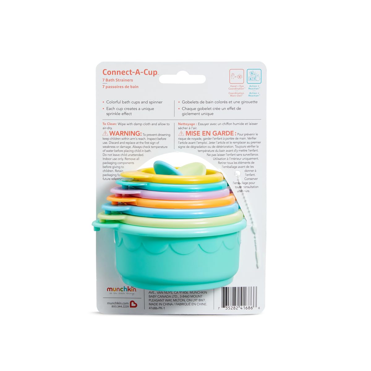 Munchkin Connect-A-Cup Bath Toy - 3-in-1 Stacking, Linking & Water Play for Babies & Toddlers