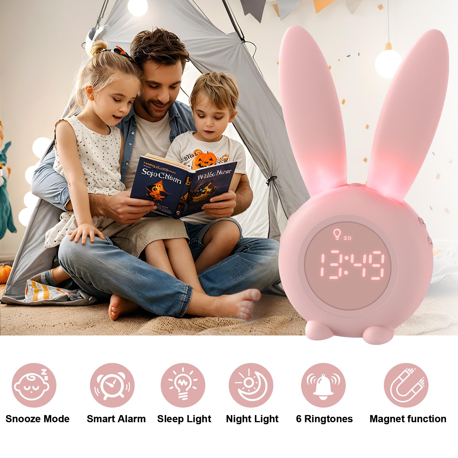 Homealexa Kids Digital Alarm Clock - Rabbit LED Wake-Up Light with Snooze & Night Light