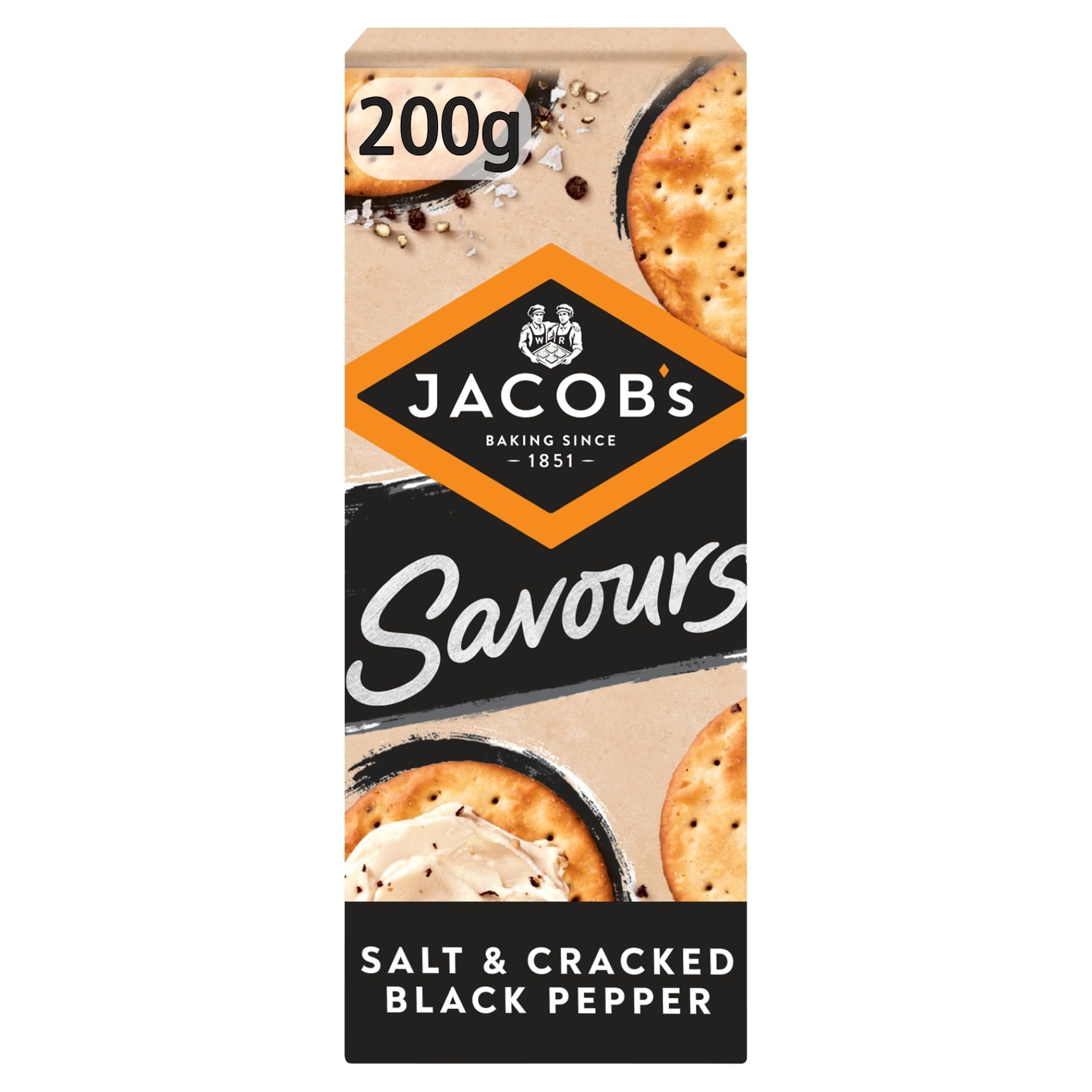 Jacob's Savours Bakes Salt and Cracked Black Pepper Crackers, 200g