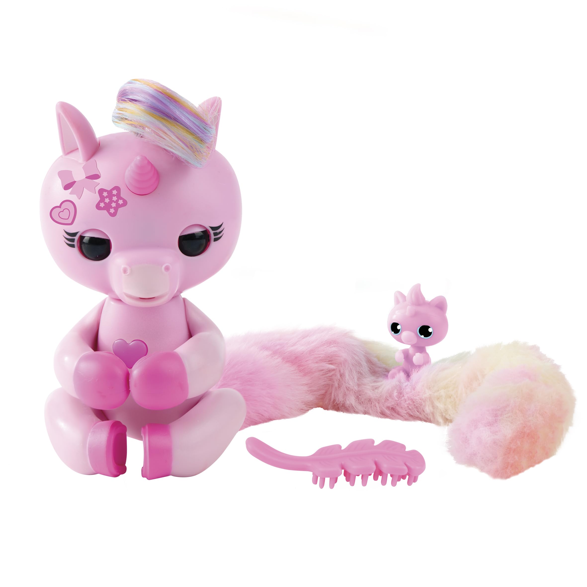 Fingerlings Snuggle Tails - Interactive Pink Unicorn (Evie) with Soft Tail & Brush, Ages 5+