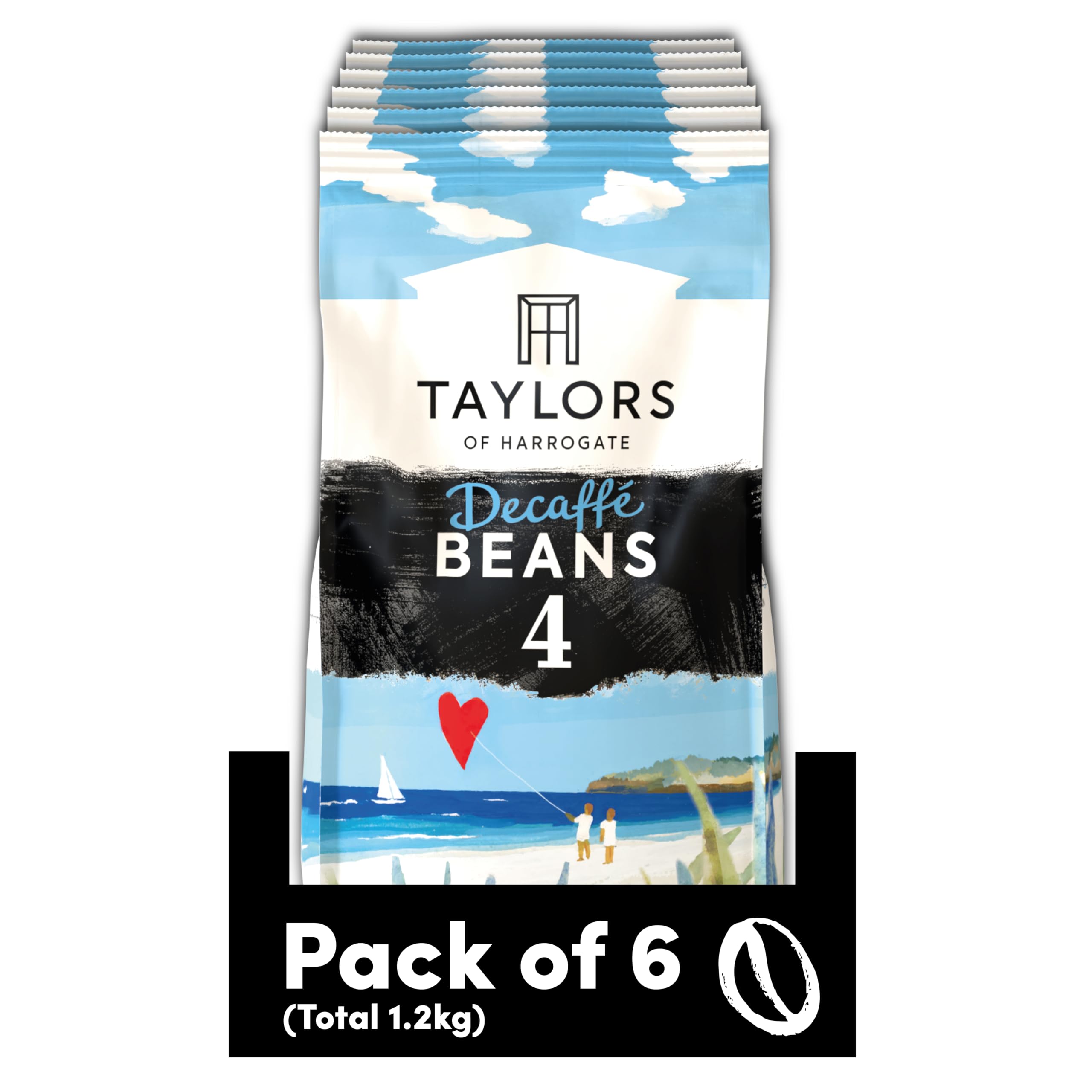 Taylors of Harrogate Decaffe Coffee Beans 200g (Pack of 6) - Total 1.2kg
