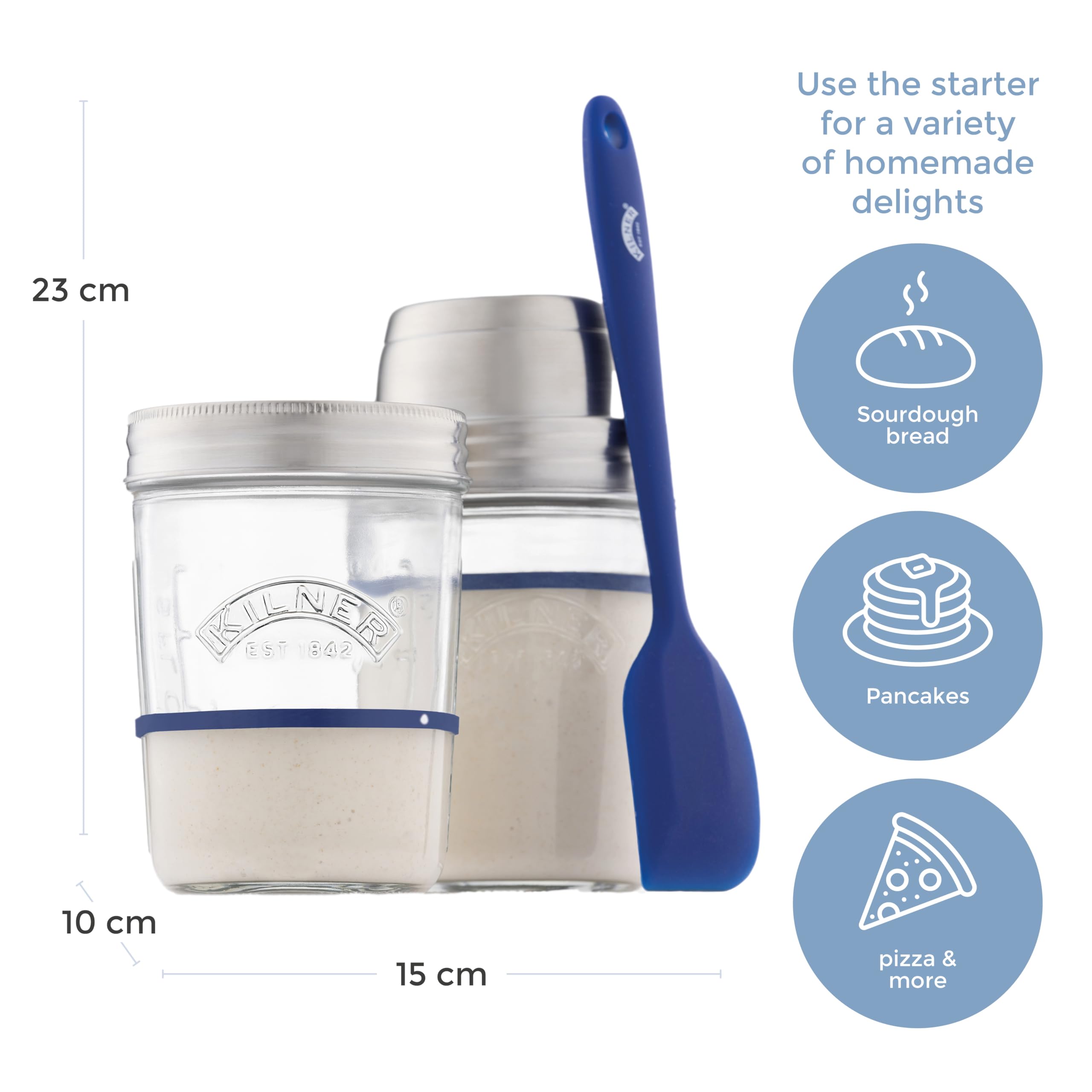 Kilner Sourdough Starter Set with 2 Glass Jars, Measuring Lid, Spatula, and Accessories