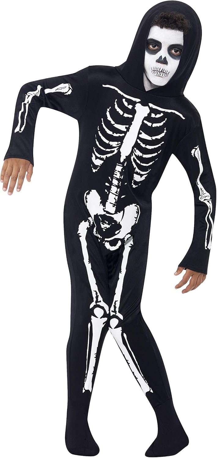 Smiffys Skeleton Costume - All in One Jumpsuit with Hood, Size S