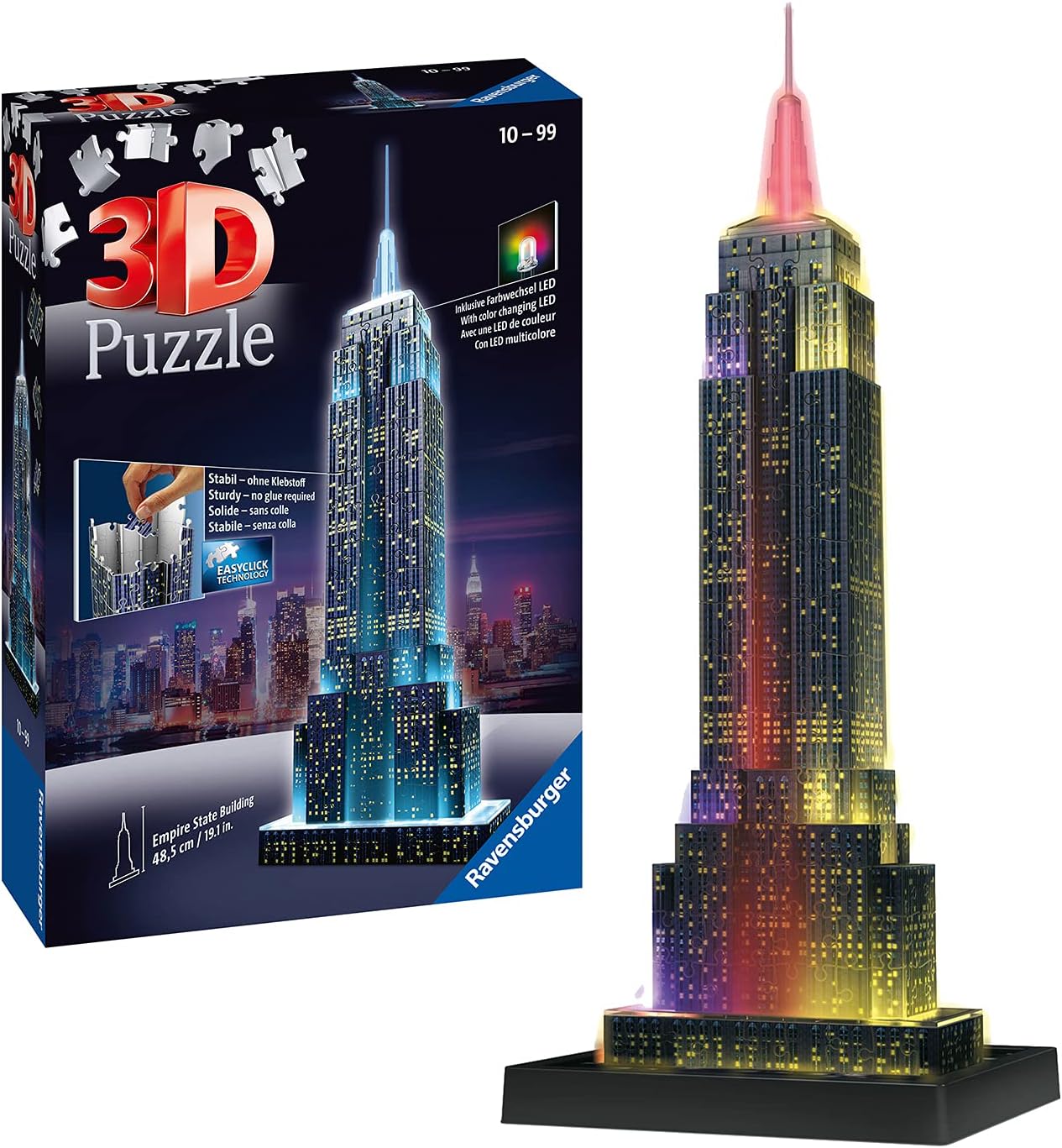 Ravensburger Empire State Building 3D Puzzle - Night Edition with LED Lighting, 216 Pieces