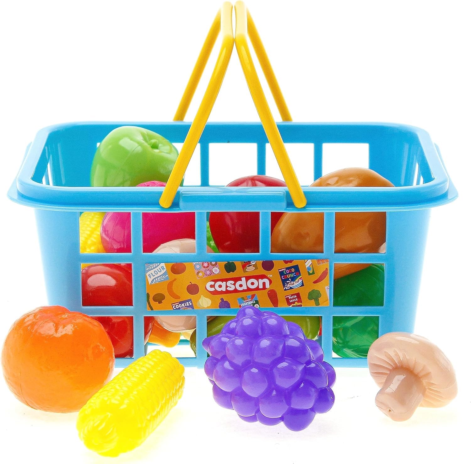 Casdon Fruit & Veg Assorted Toy Basket with 21-Piece Fruits and Vegetables Set for Pretend Play