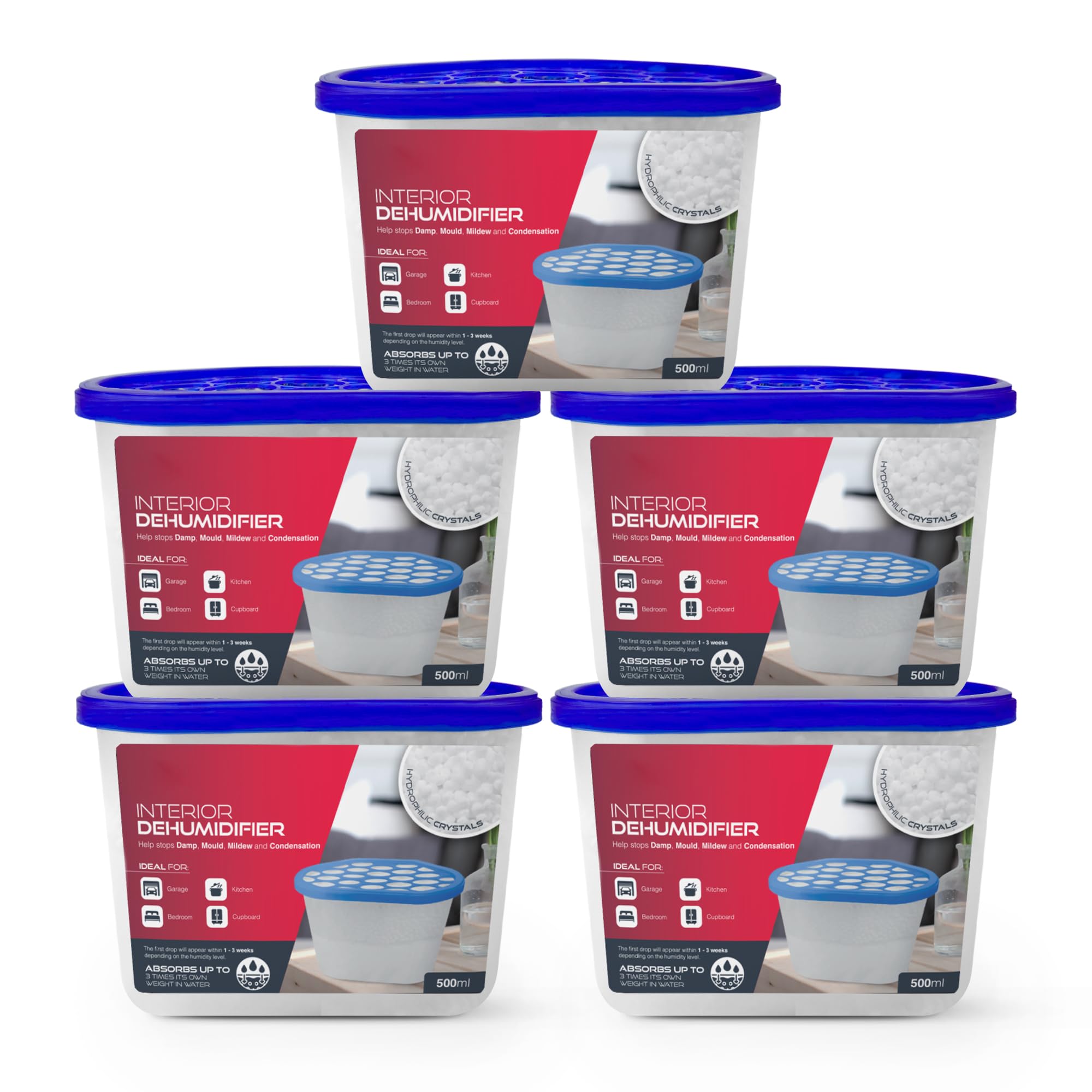 Sterlix - Pack of 5 500ml Dehumidifier Tubs for Humidity, Damp, Condensation, Mould Control