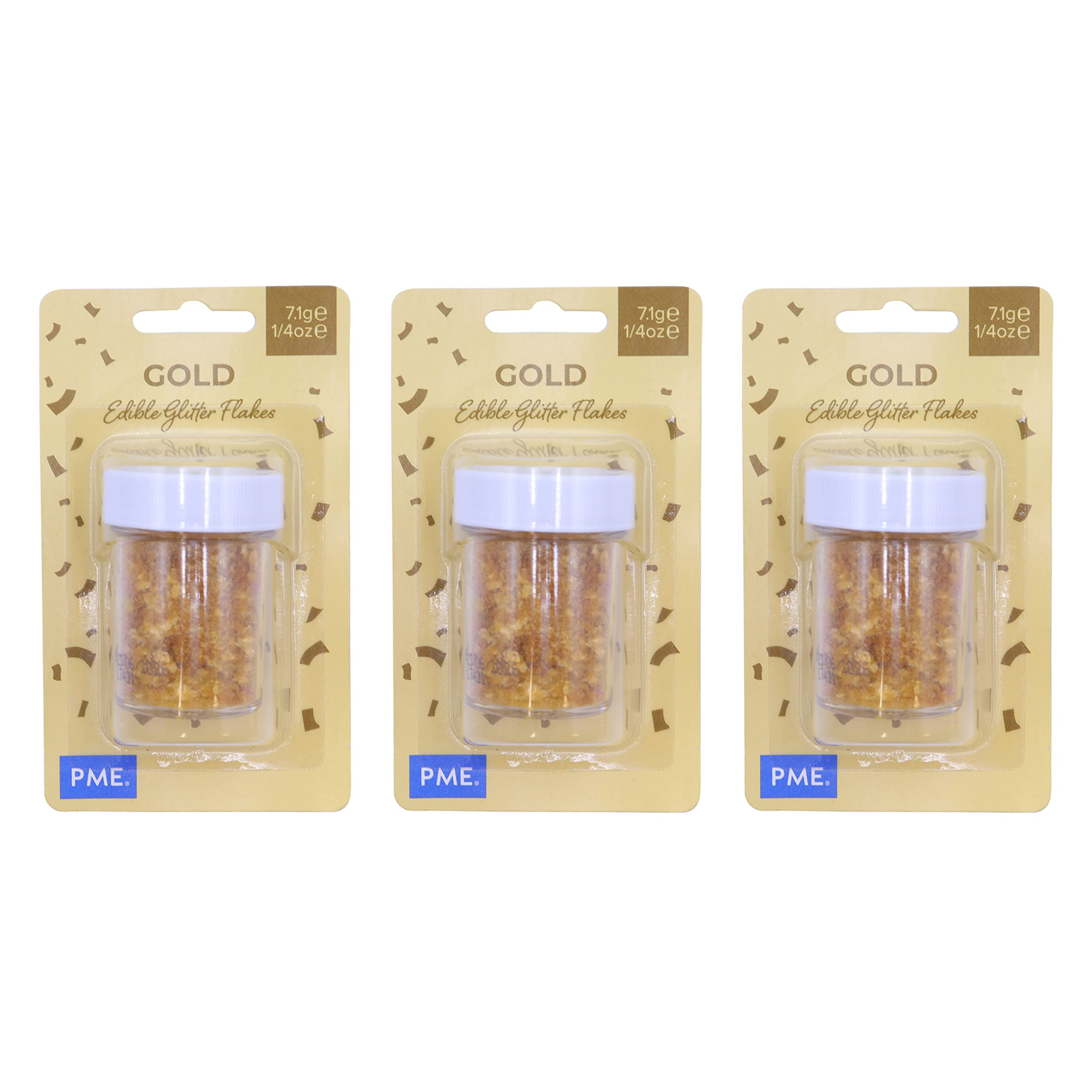 PME Gold Sparkling Glitter Flakes for Cake Decorating (7g) - Pack of 3