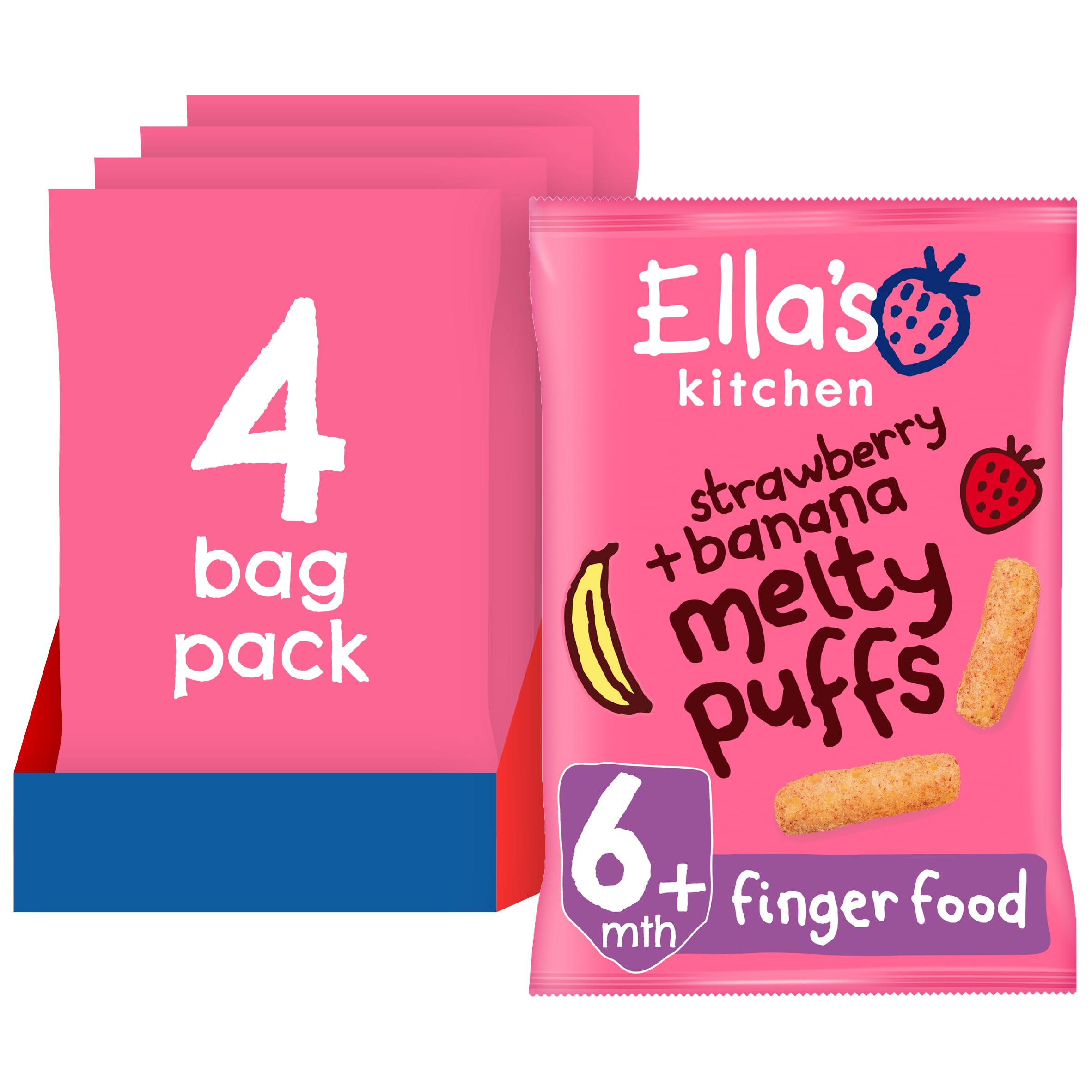 Ella's Kitchen Organic Strawberry & Banana Melty Puffs (4 x 20g)