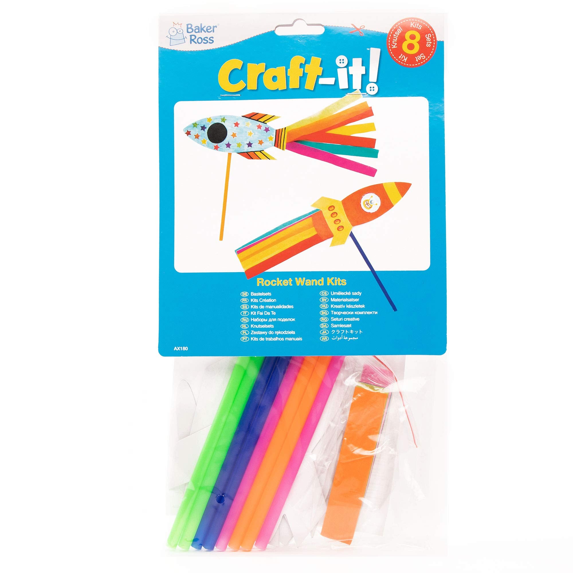 Baker Ross Rocket Wand Kits - Pack of 8, Arts & Crafts Craft Kit for Kids