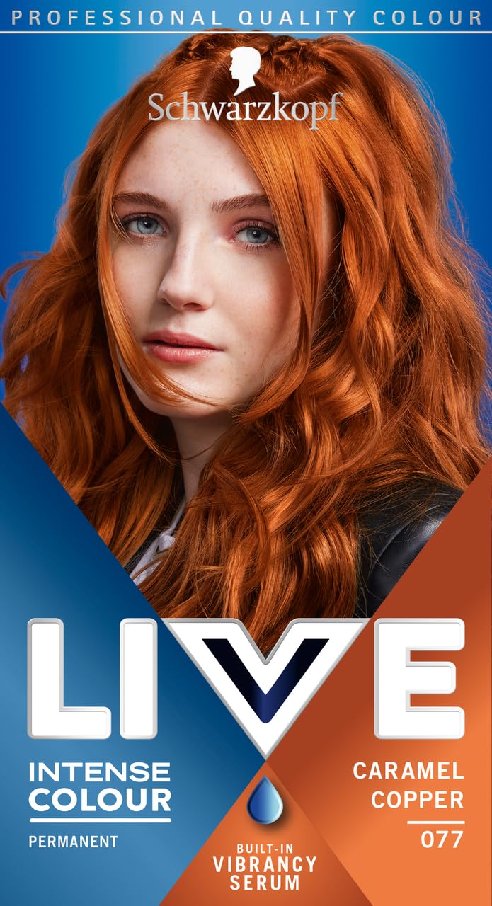 Schwarzkopf LIVE Intense Colour Caramel Copper 077 - Permanent Hair Dye with Vibrancy Serum