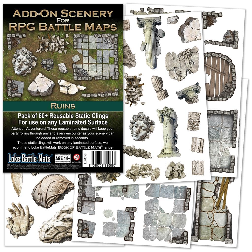 Loke BattleMats LBM-058 Ruins Add-On Scenery for RPG Maps - Multicolour Reusable Static Clings