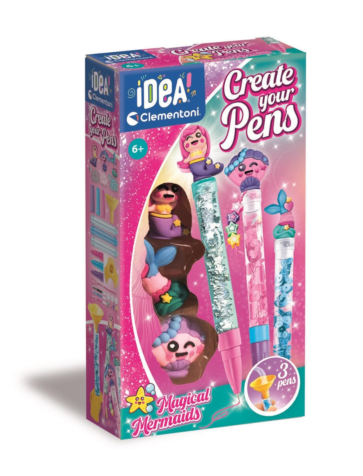 Clementoni Idea – Create Your Pens: Magical Mermaids, Custom Pen Laboratory Craft Kit for Kids 6+