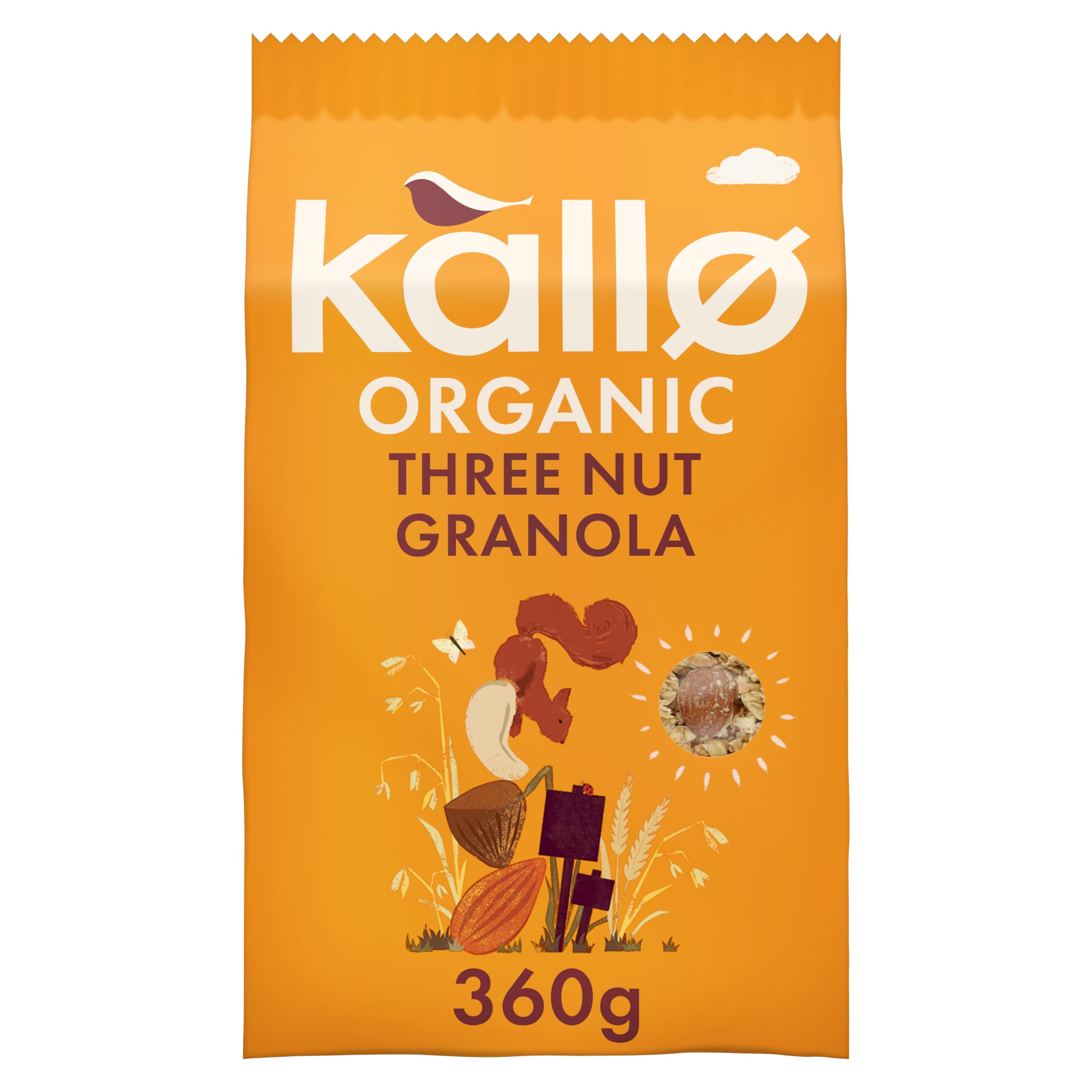 Kallo Organic Three Nut Crunch Granola, 360g – High-Fibre, Wholegrain Breakfast Cereal