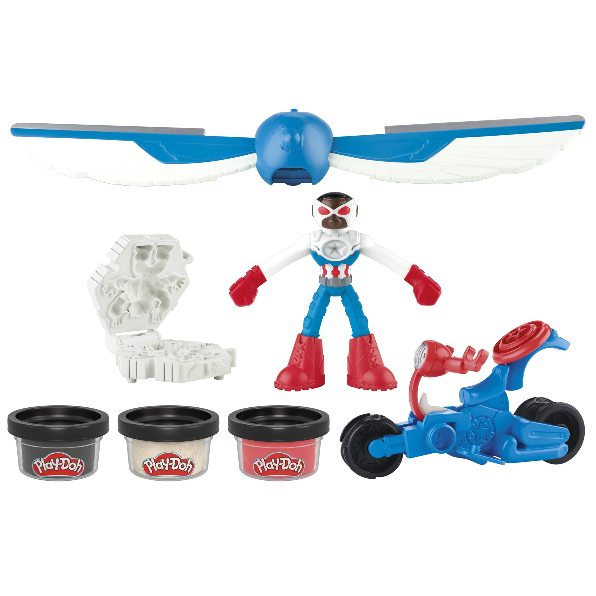 Play-Doh Marvel Captain America Moto-Slicer Playset - Bendy Figure, Motorbike Tool & 3 Tubs, Ages 4+