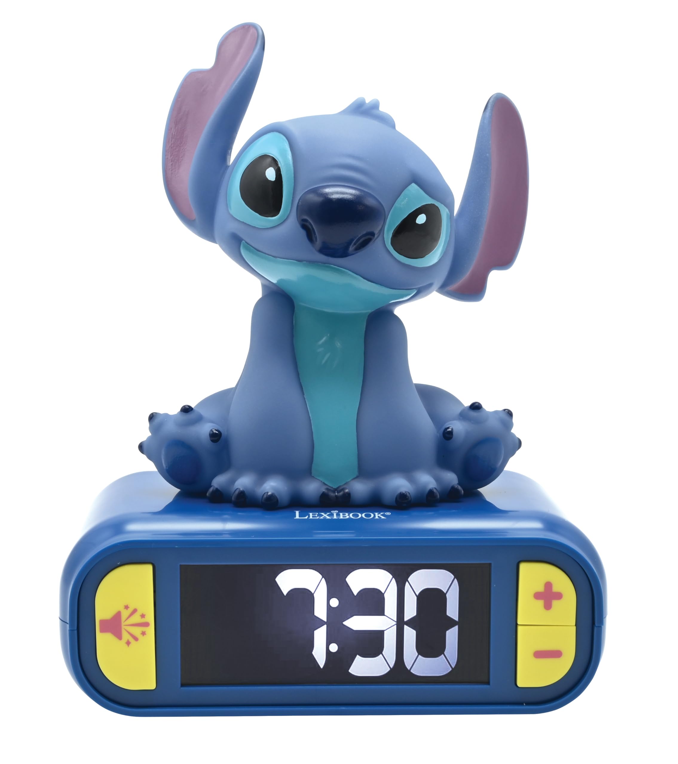 Lexibook Disney Stitch Nightlight Alarm Clock with Sounds and LCD Backlit Screen - Blue