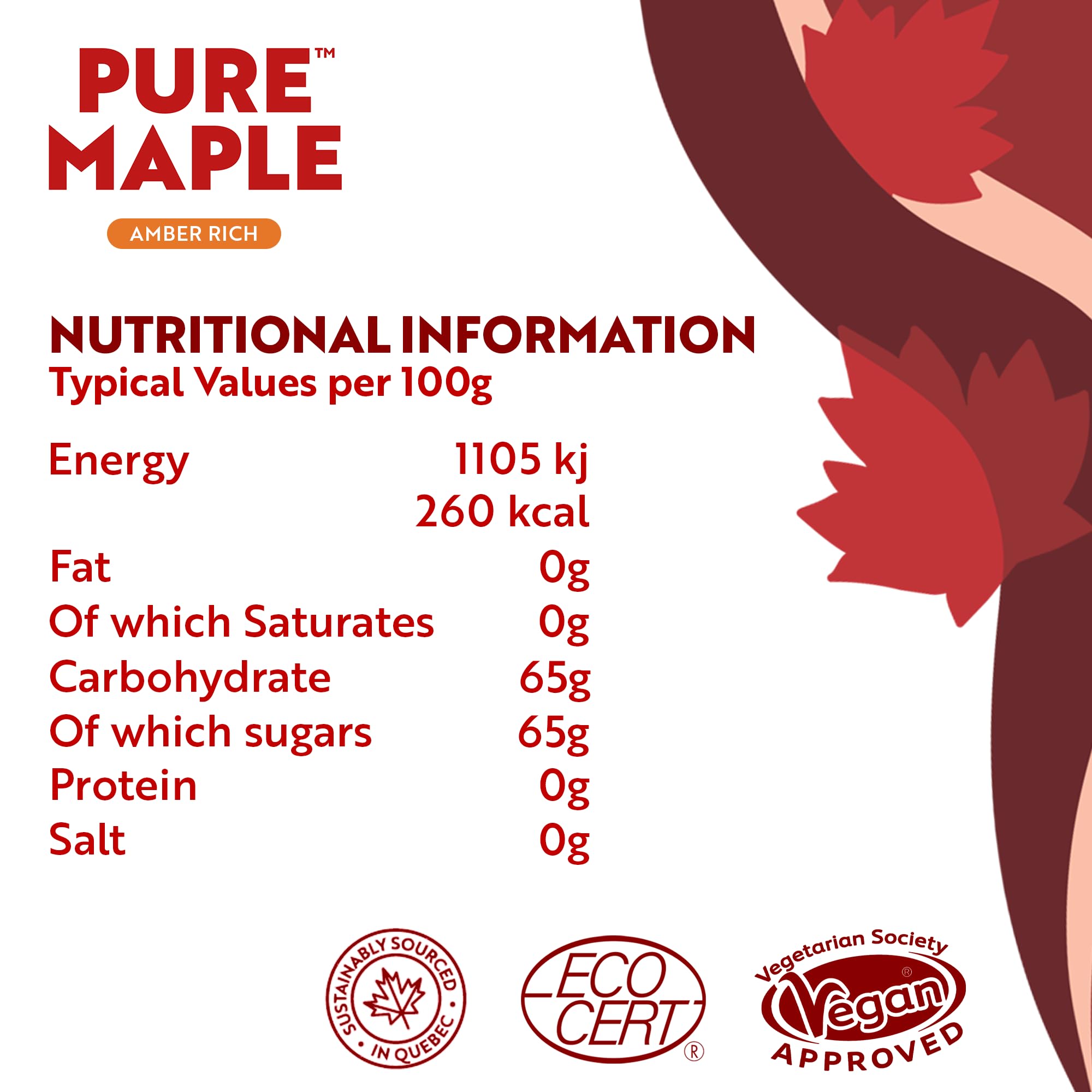 Pure Maple - 100% Canadian Maple Syrup Grade A Organic Amber Rich Taste