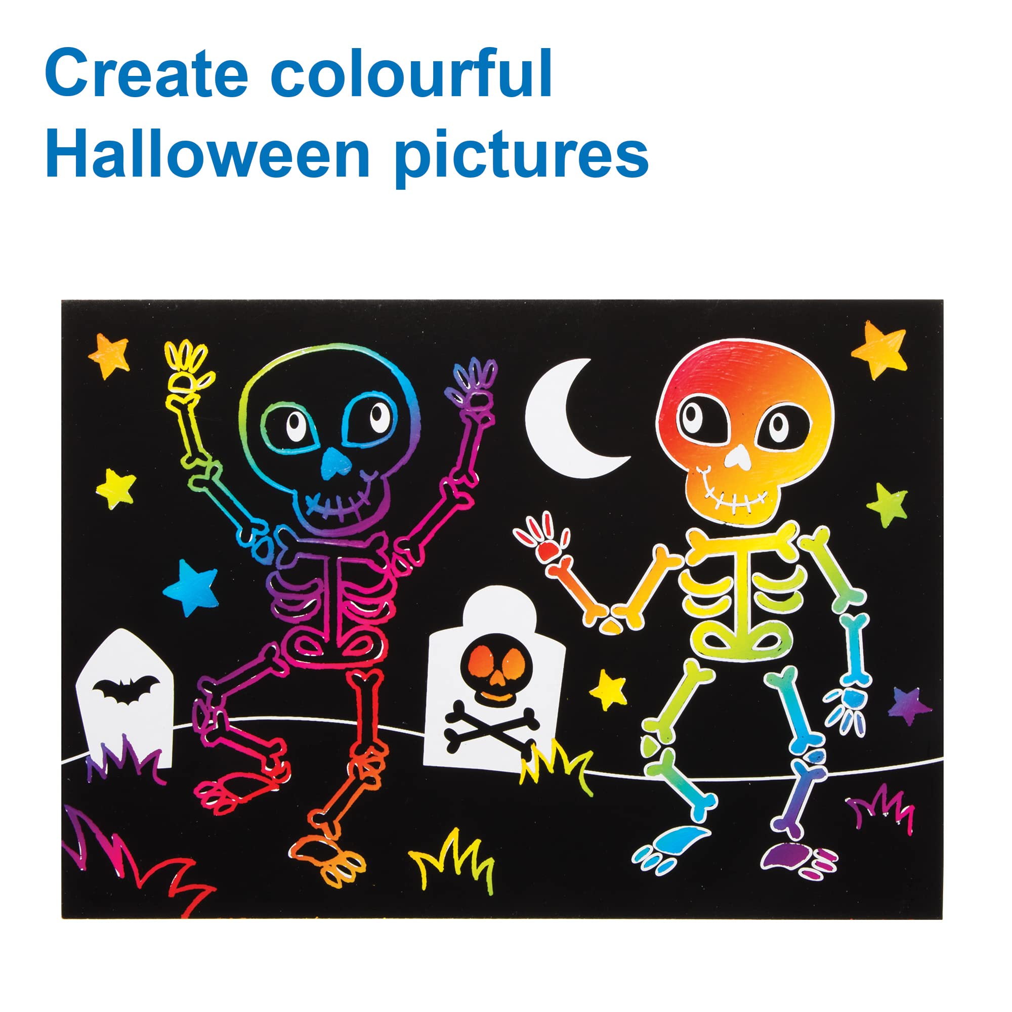 Baker Ross Halloween Scratch Art Pictures - Pack of 8 Rainbow Reveal Craft Set