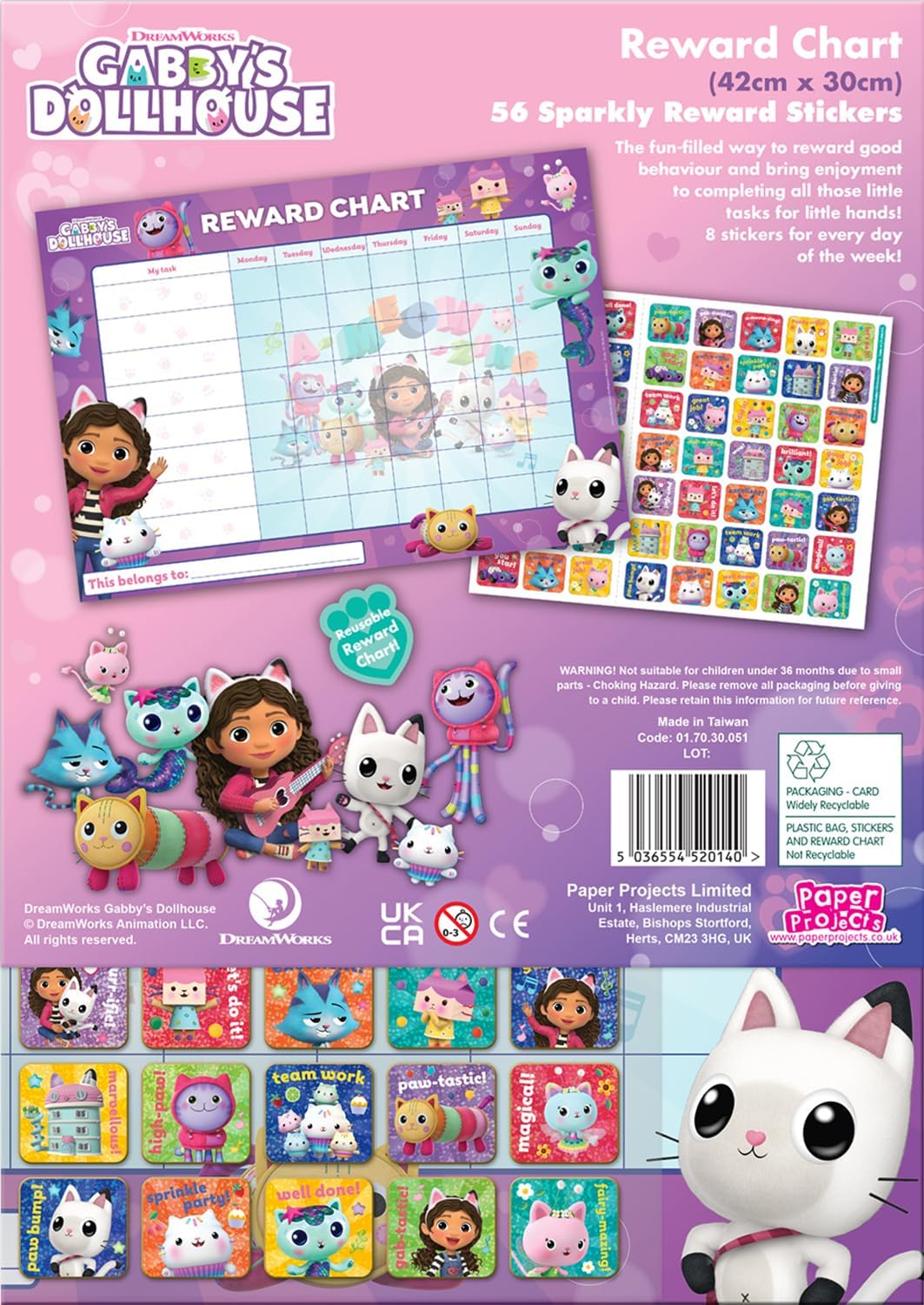 Gabby's Dollhouse Everyday Reward Chart with 56 Sparkly Stickers - Educational Behaviour Reward for Kids