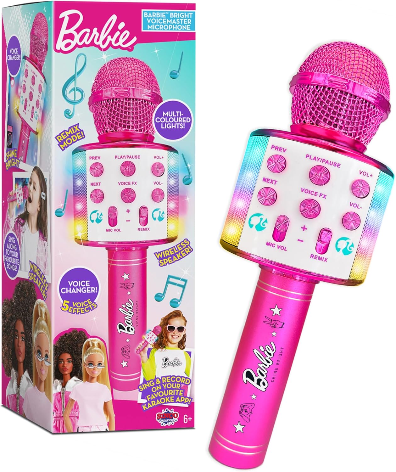 Barbie Bright Voicemaster Microphone - Wireless Karaoke Mic with Voice Changer & Lights
