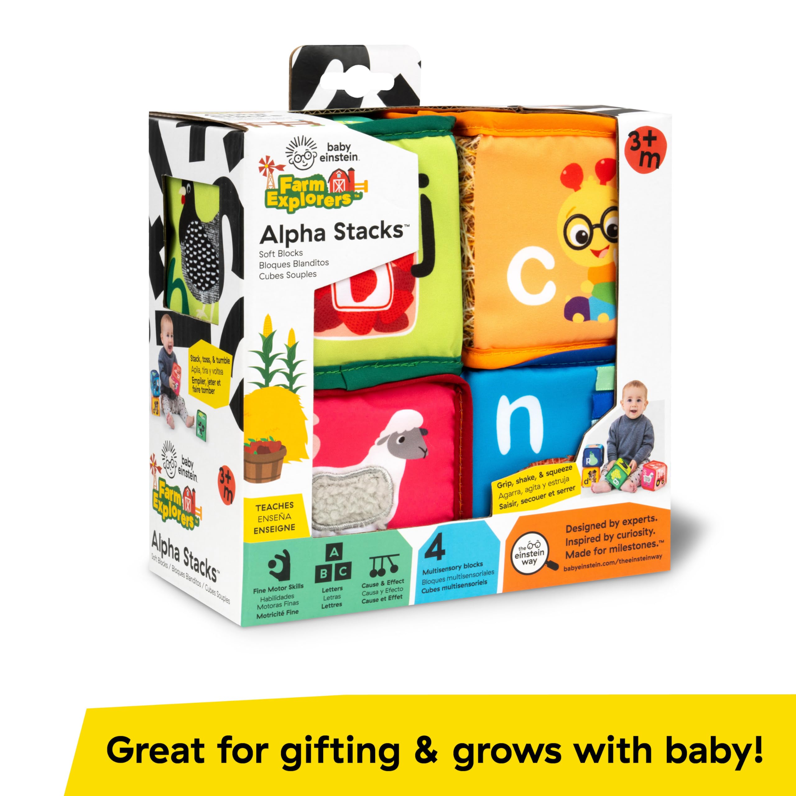 Baby Einstein Alpha Stacks Soft Blocks - Multisensory Stacking Toys for Infants and Toddlers