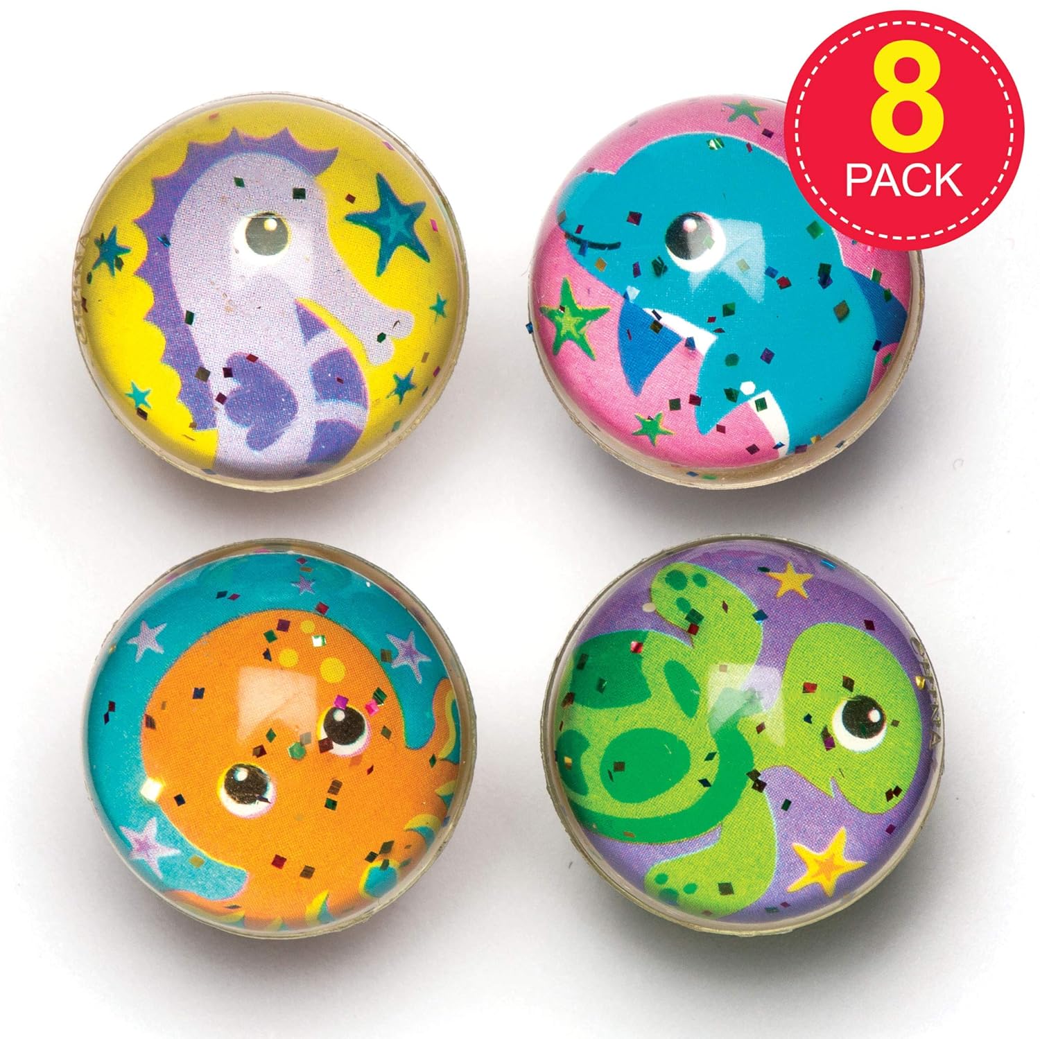Baker Ross Sea Life Buddies Glitter Jet Bouncy Balls - 8-Pack for Kids