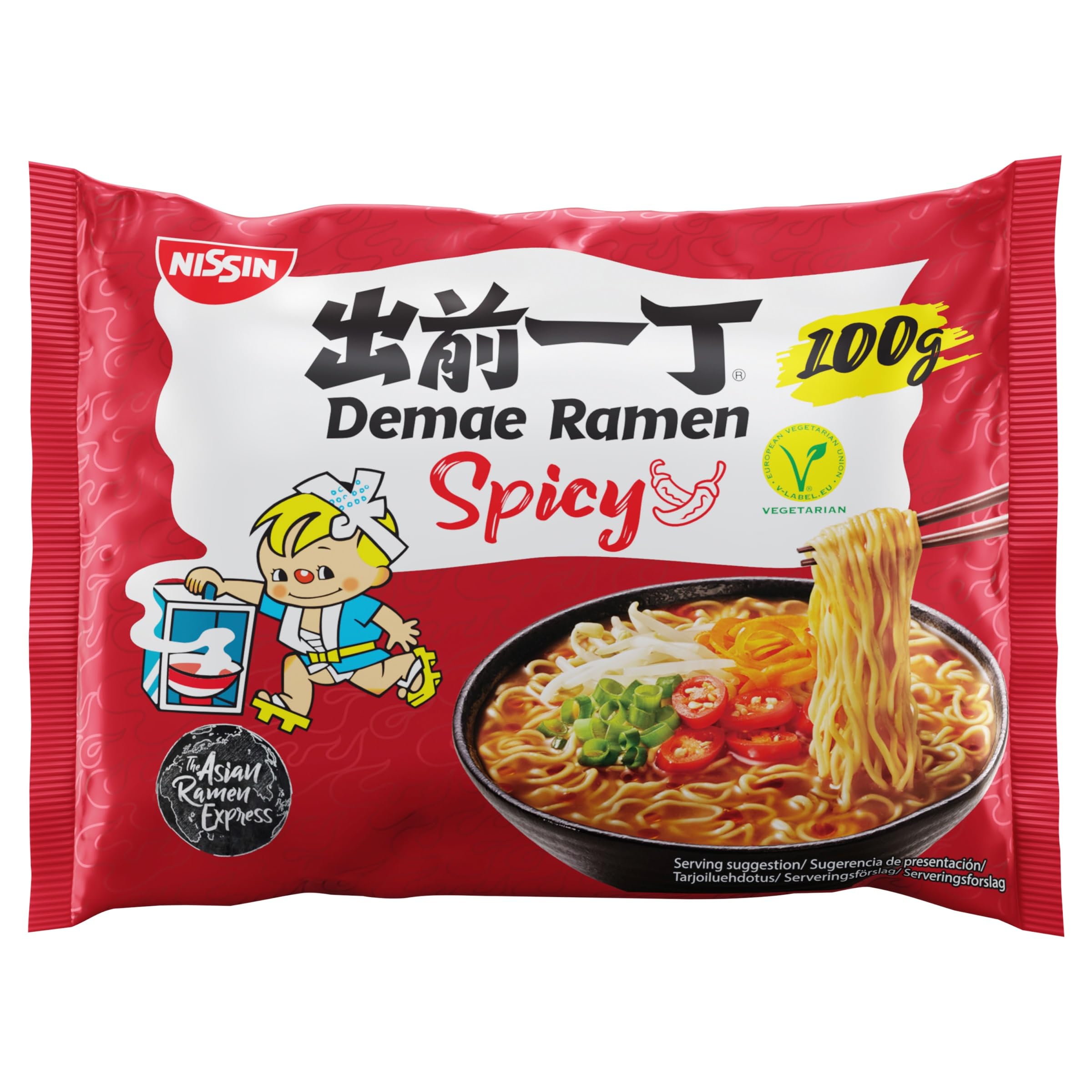 NISSIN Ramen Spicy Flavoured Instant Noodles, 100g (Pack of 10)