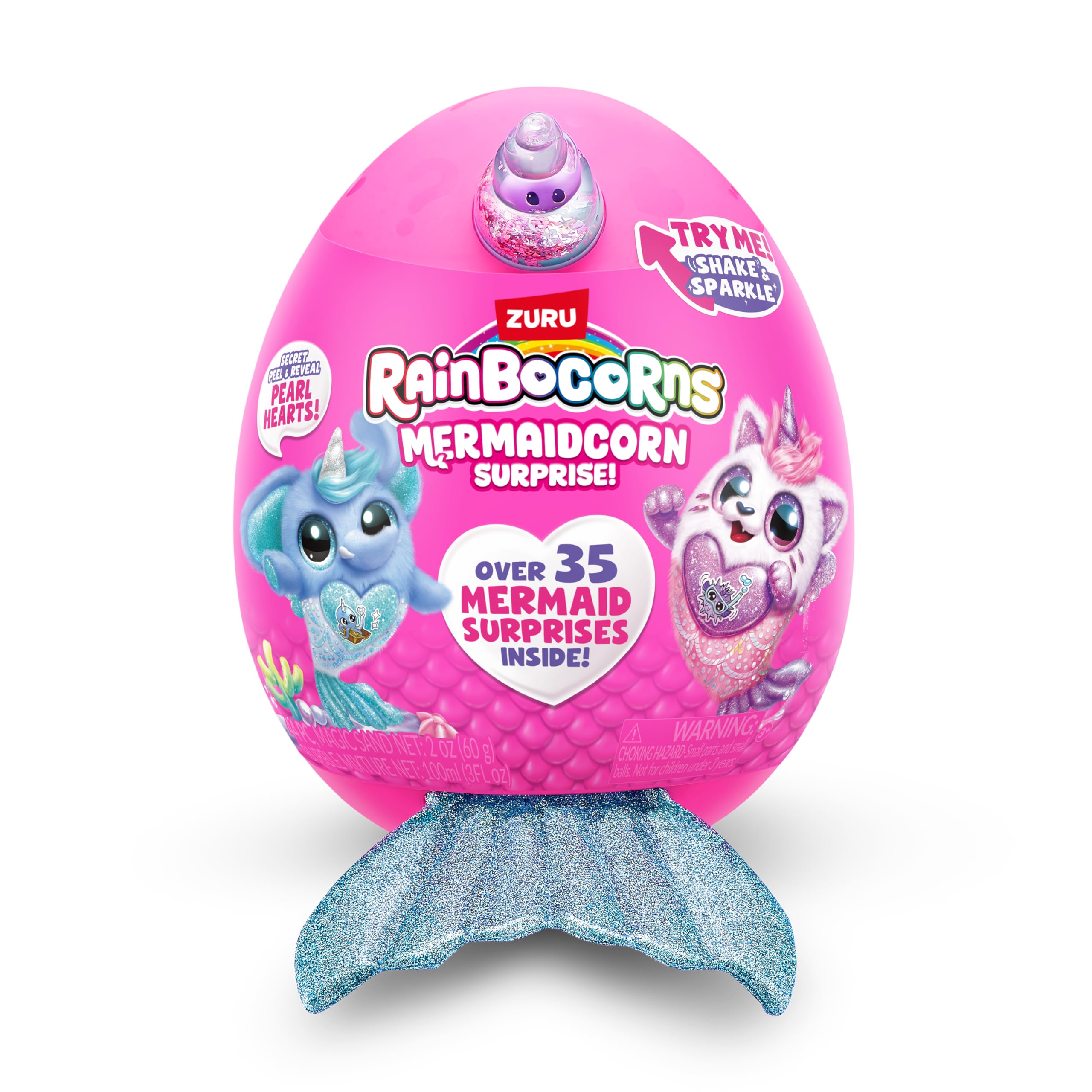 Rainbocorns Mermaidcorn Series 7 Coral the Bunny - Collectible Plush with Glittery Tail & Water Globe Horn