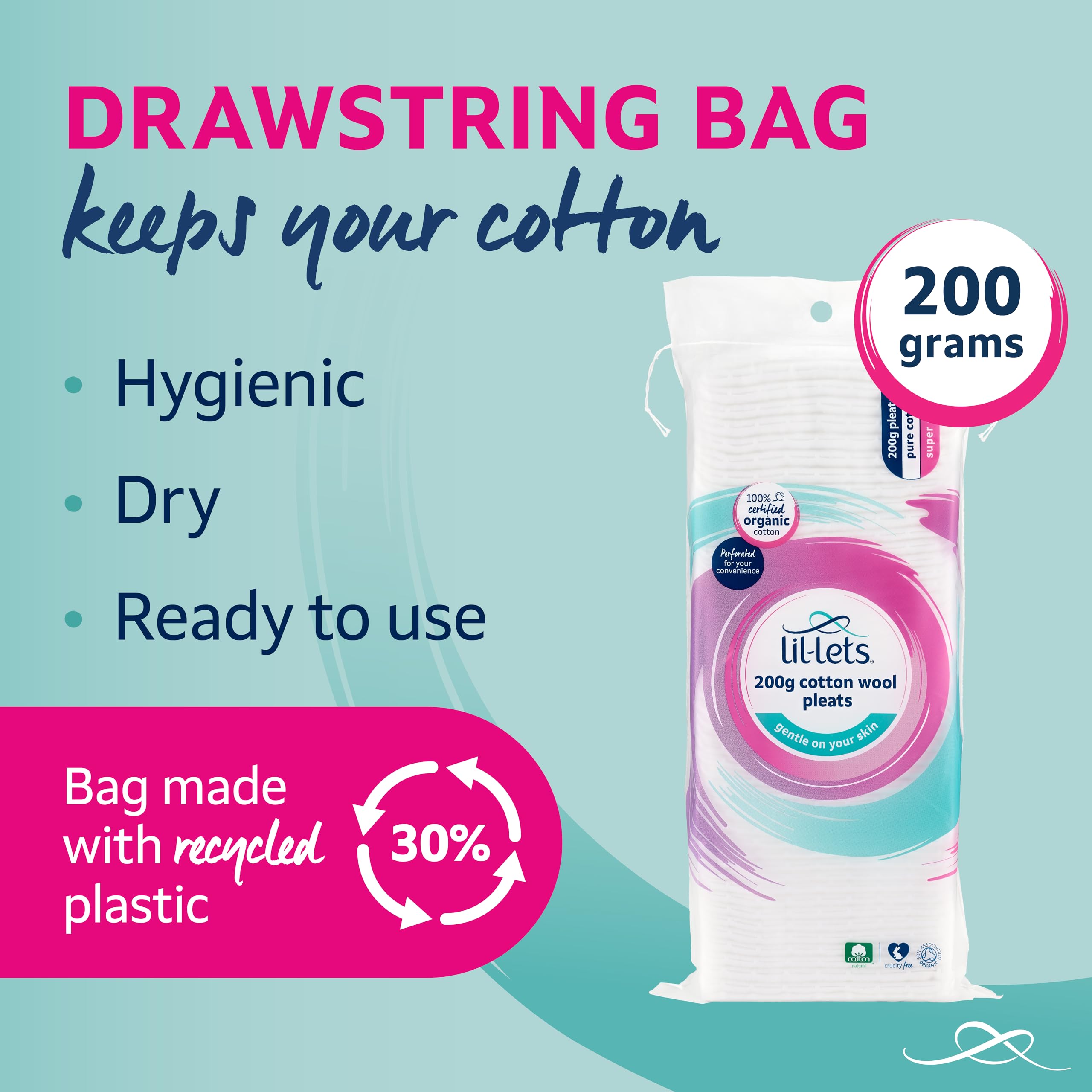 Lil-Lets - Cotton Wool Pleats (200g) Certified Organic 100% Pure Cotton