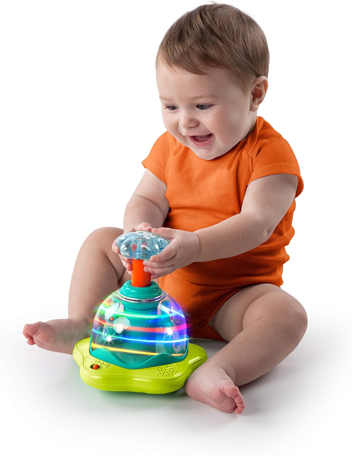 Bright Starts Press & Glow Spinner - Light-Up Musical Activity Toy for 6+ Months