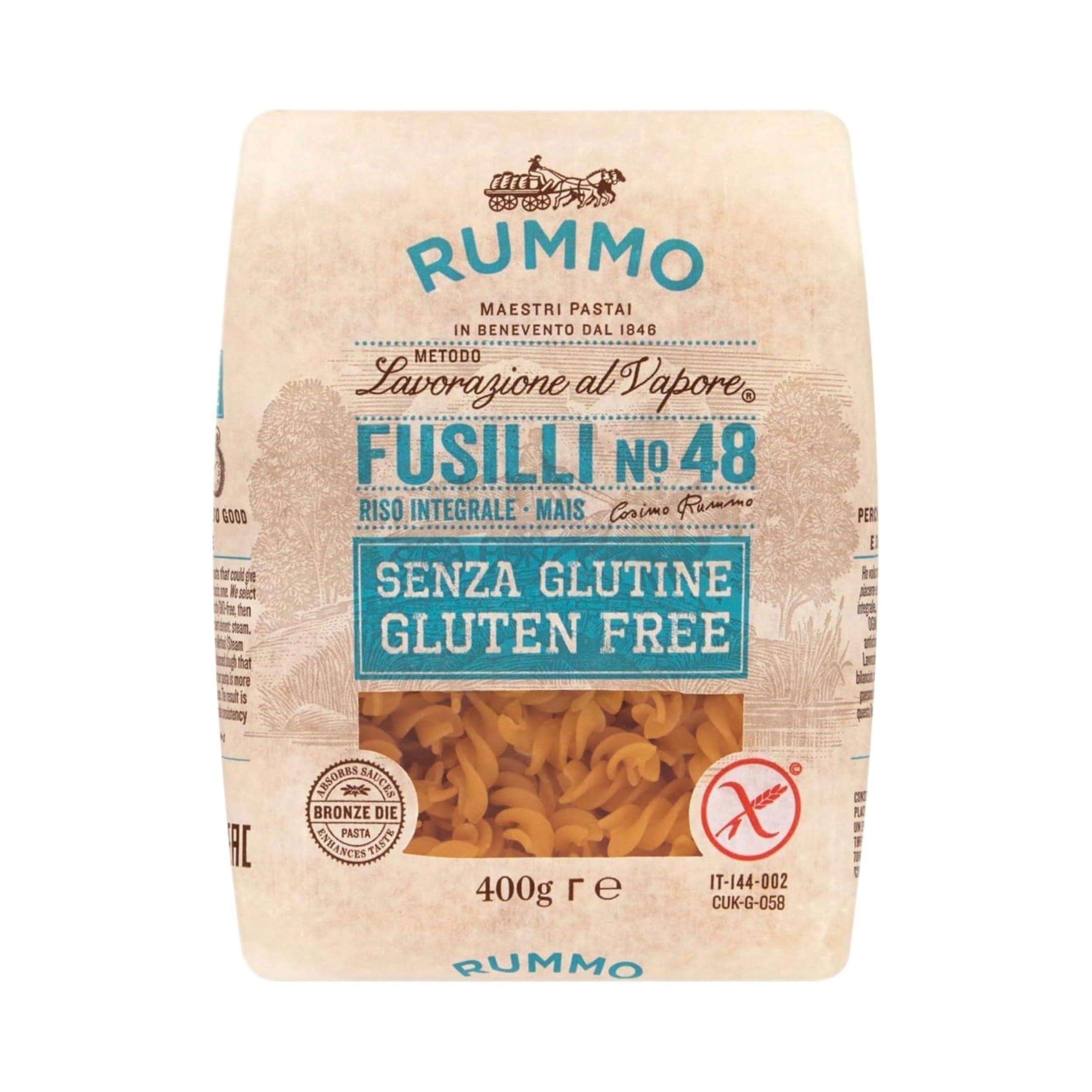 Rummo Gluten-Free Fusilli Pasta No.48 - Italian Artisan Pasta, 400g