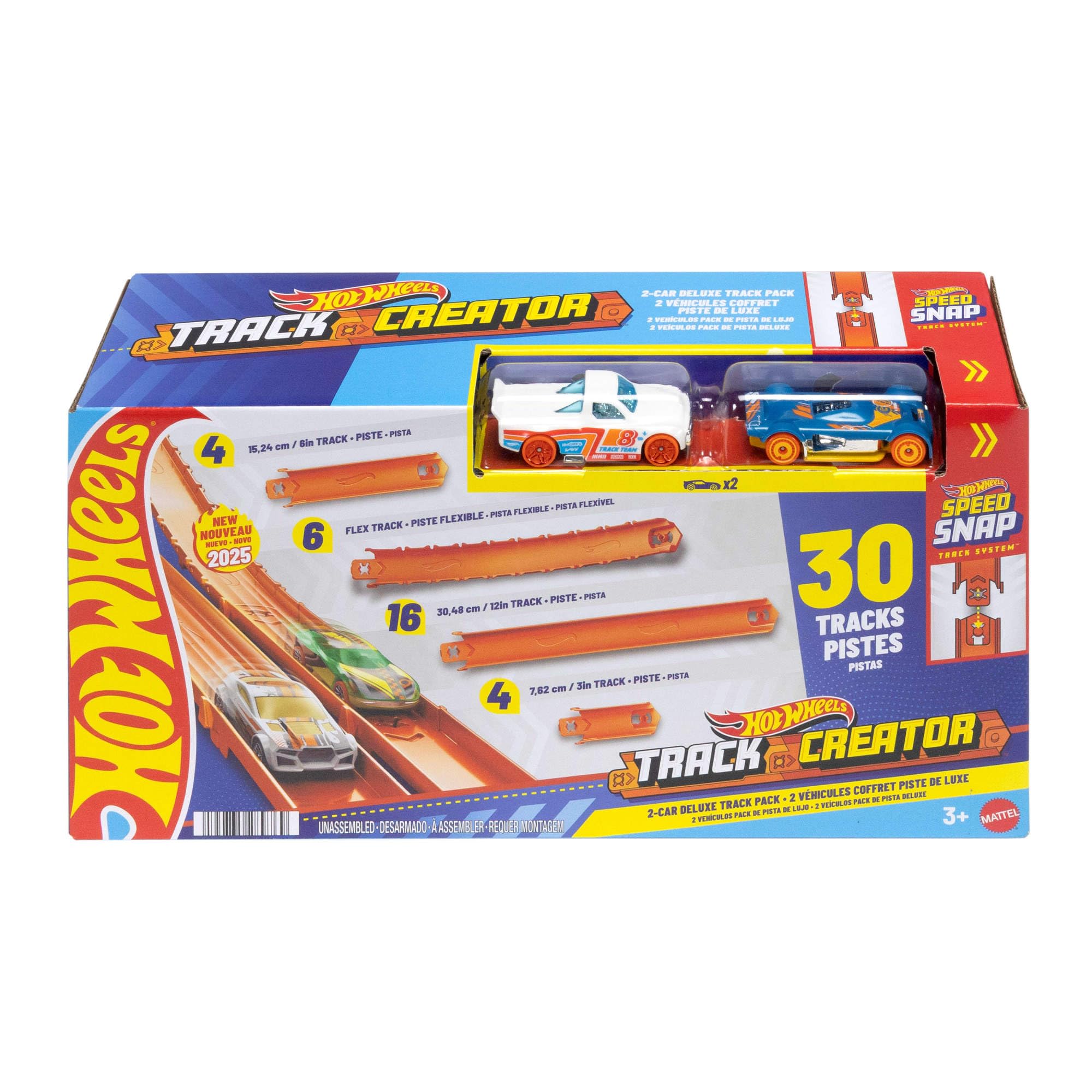 Hot Wheels Track Creator Deluxe Pack - 25 Feet Speed Snap Track with 2 Cars