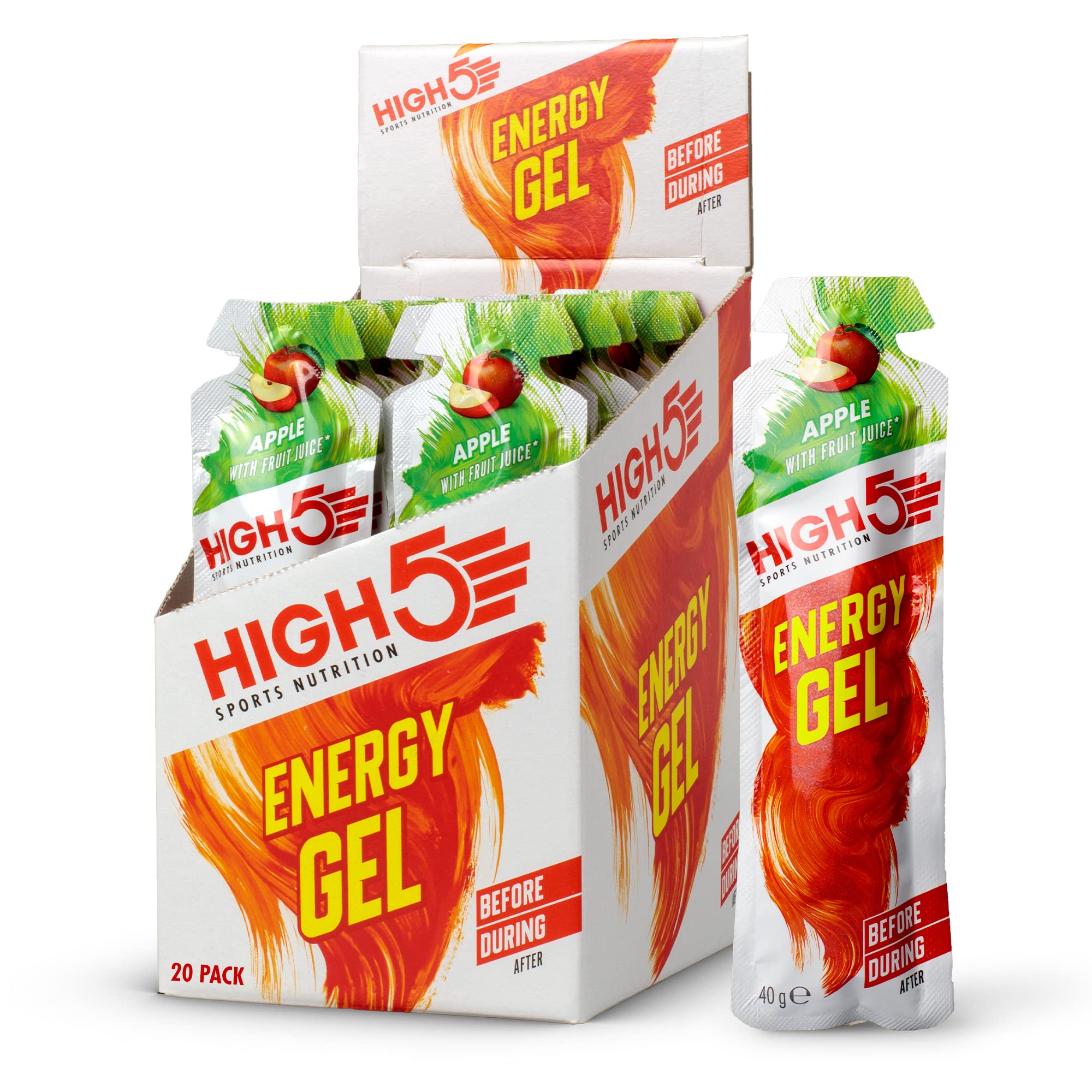 HIGH5 Energy Gels - Apple Flavour Quick Release Carbohydrate Gels for Endurance Sports